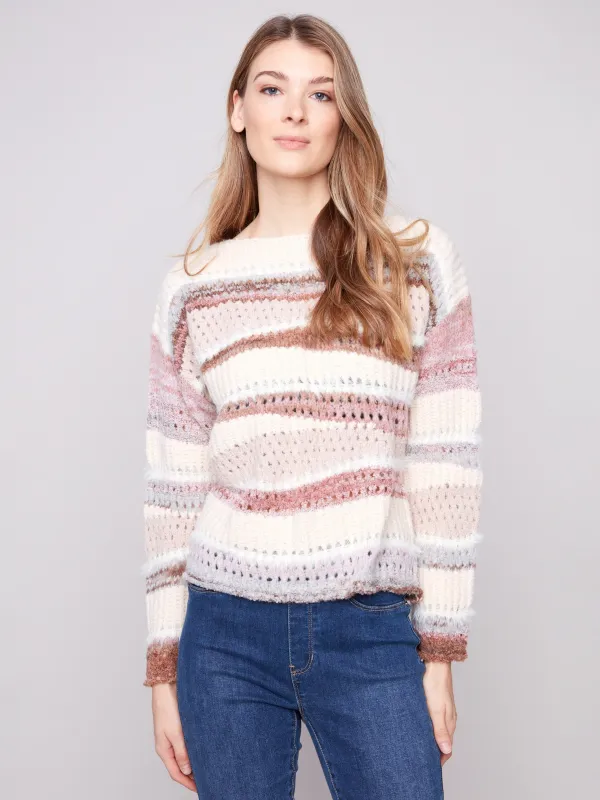 Patchwork Knit Drop Shoulder Sweater - Fig sold by Charlie B