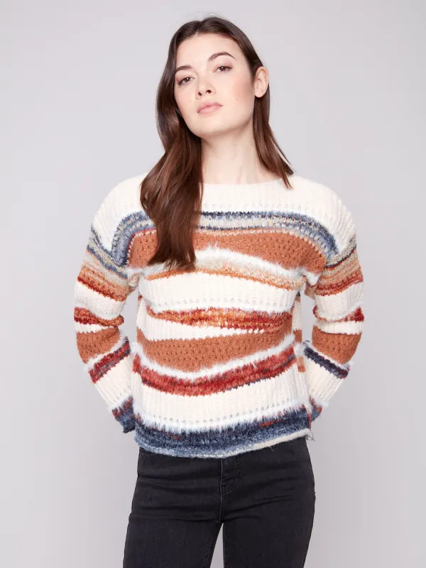 Patchwork Knit Drop Shoulder Sweater - Sepia sold by Charlie B
