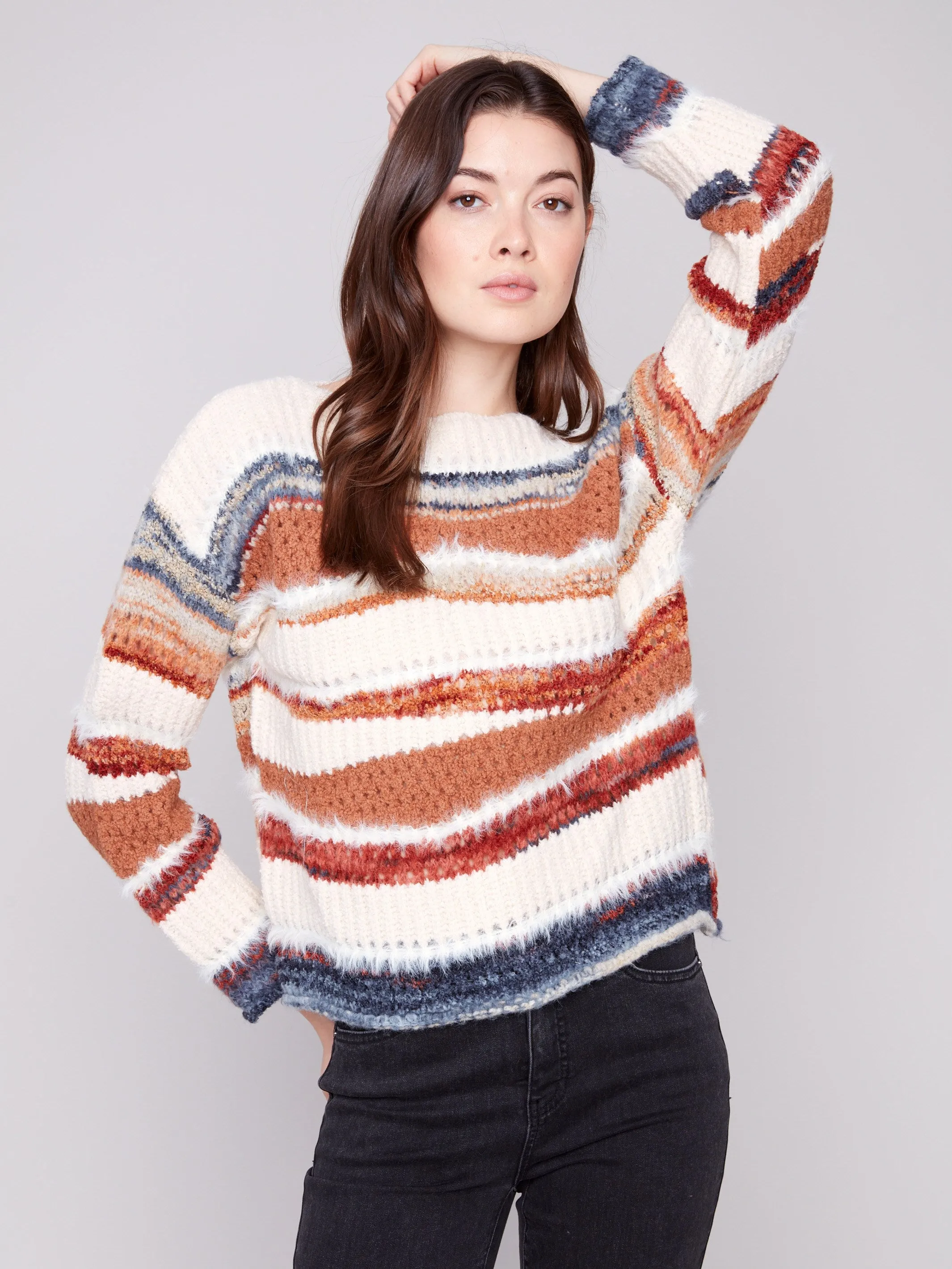 Patchwork Knit Drop Shoulder Sweater - Sepia sold by Charlie B product image thumbnail 2