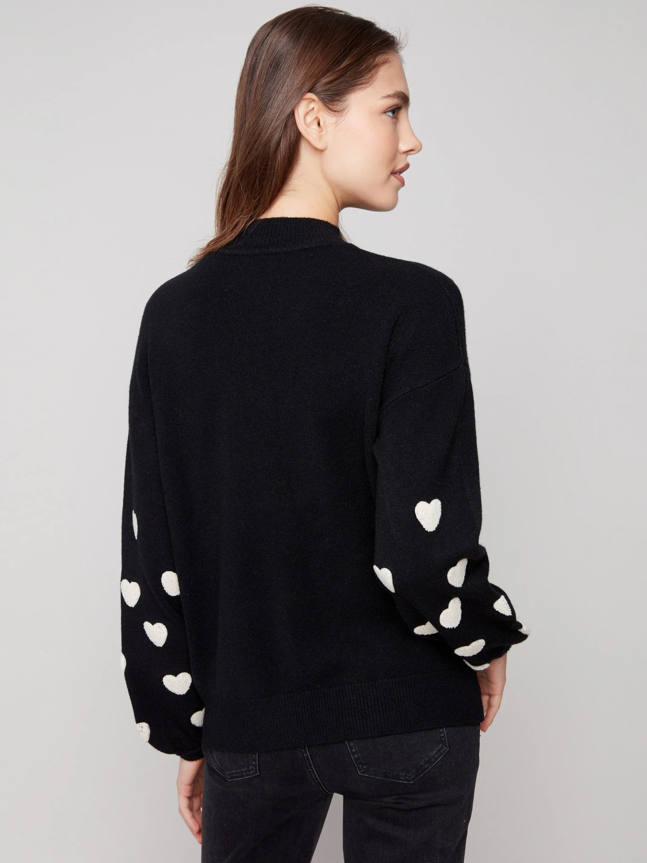 Mock Neck Sweater With Embroidered Hearts - Black sold by Charlie B product image thumbnail 4