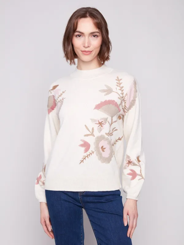 Printed Mock Neck Sweater - Heather Natural sold by Charlie B