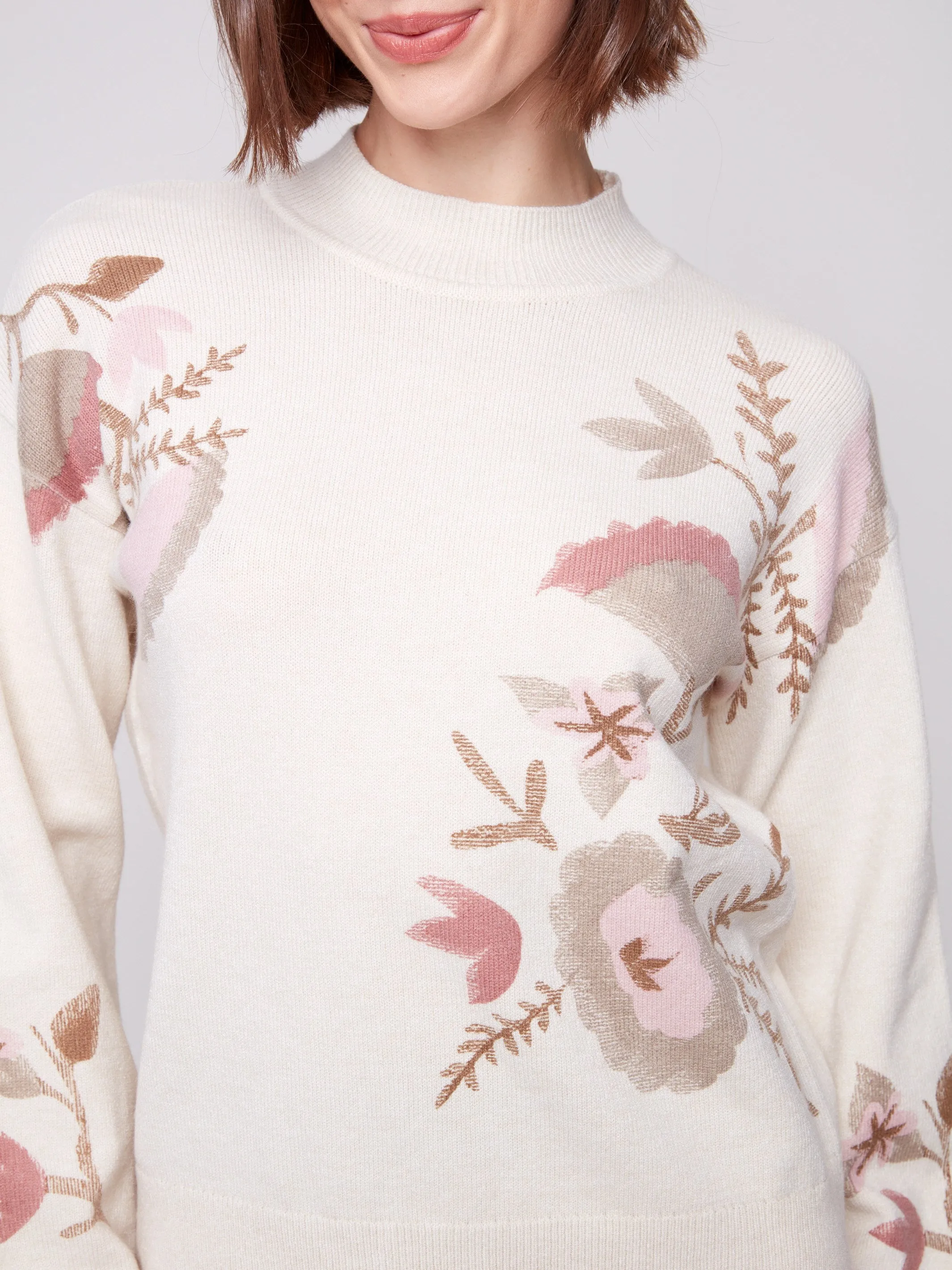 Printed Mock Neck Sweater - Heather Natural sold by Charlie B product image thumbnail 3