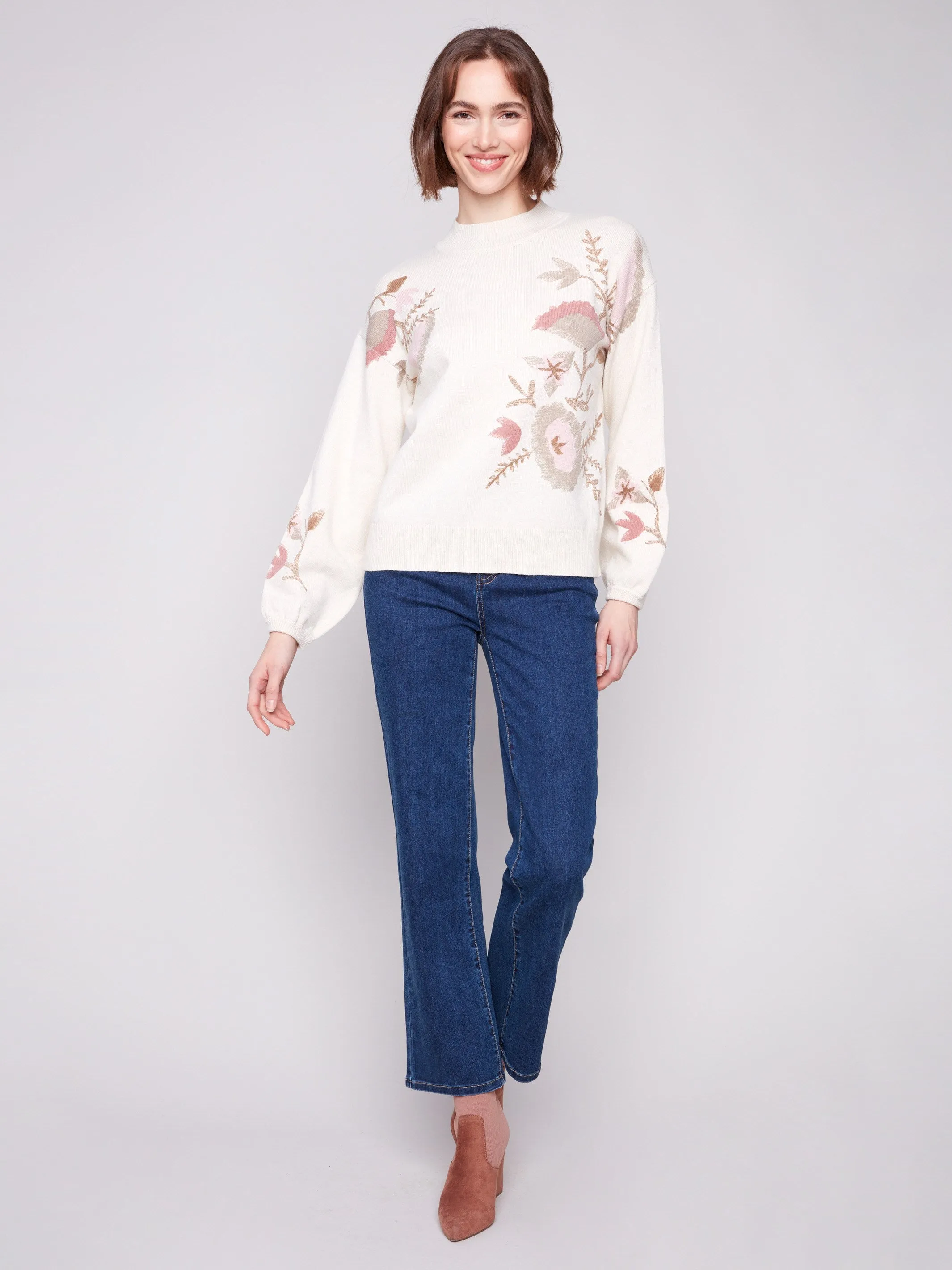 Printed Mock Neck Sweater - Heather Natural sold by Charlie B product image thumbnail 2