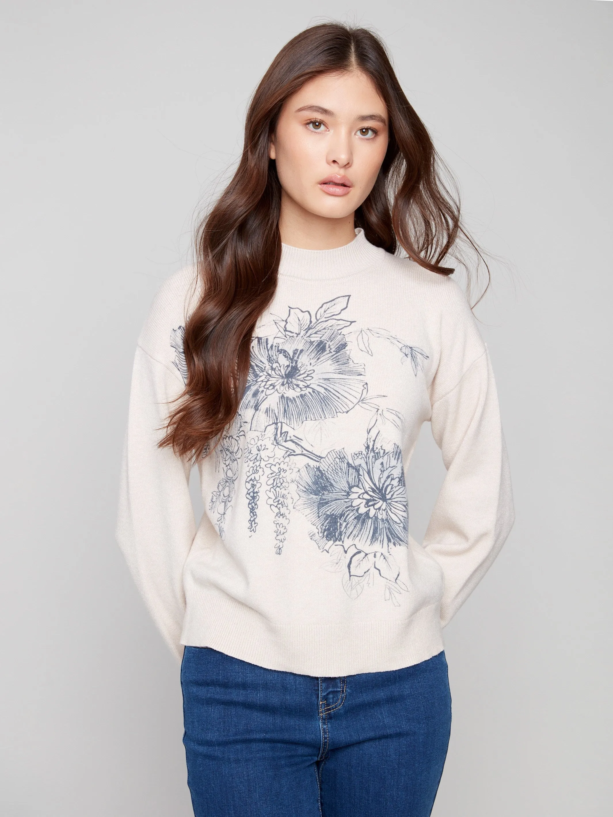 Printed Mock Neck Sweater - Heather Oat sold by Charlie B product image thumbnail 3