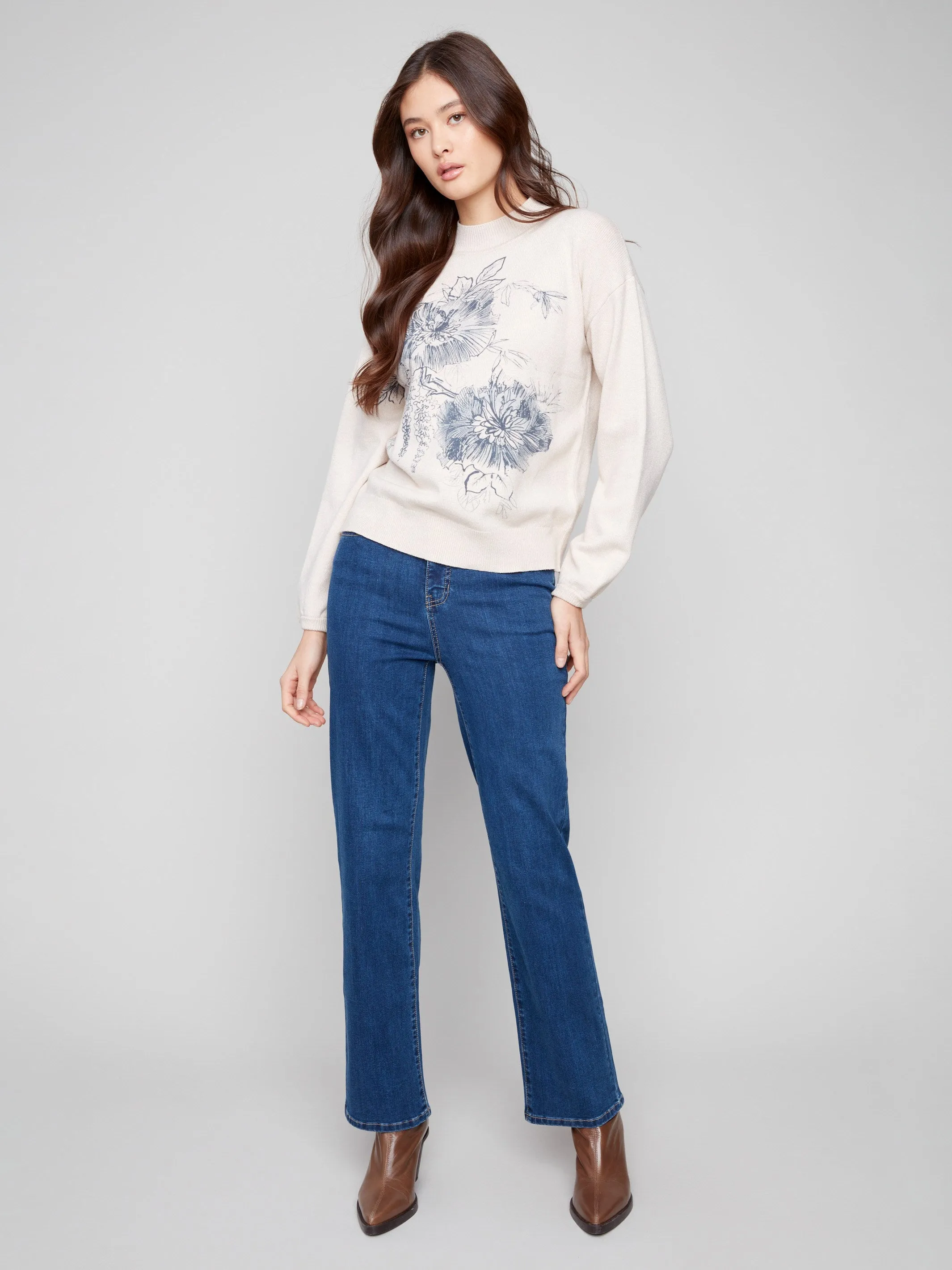 Printed Mock Neck Sweater - Heather Oat sold by Charlie B product image thumbnail 2