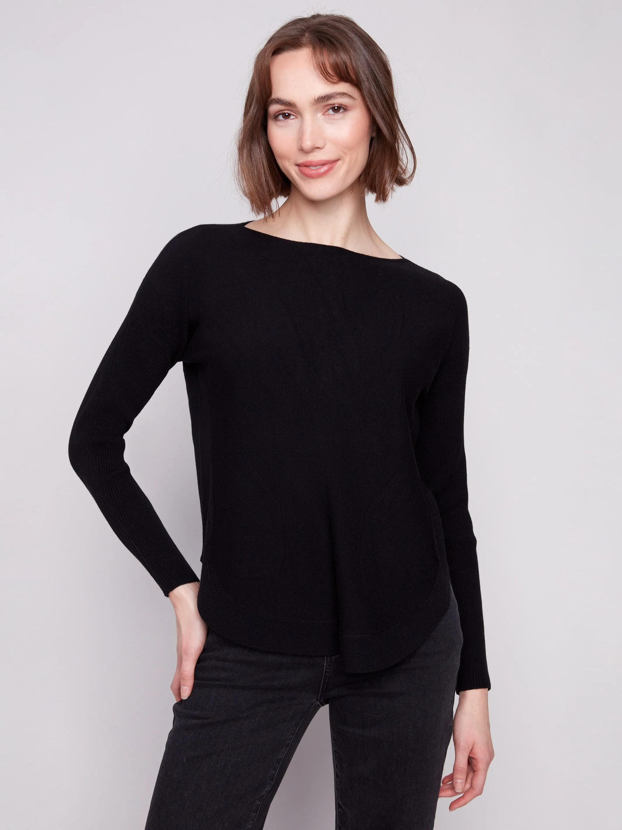 Knit Sweater With Back Lace-Up Detail - Black sold by Charlie B