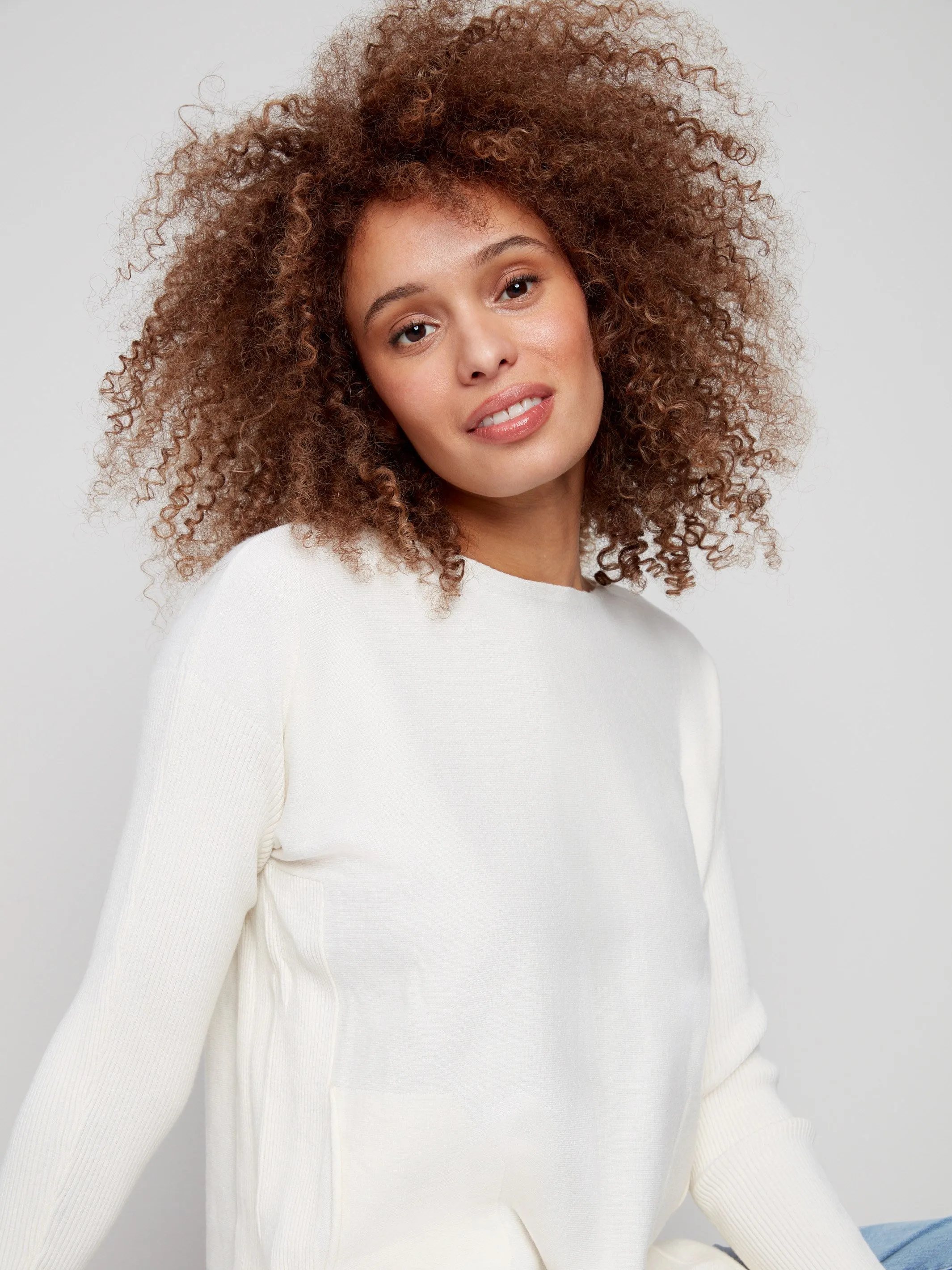 Knit Sweater With Back Lace-Up Detail - Ecru sold by Charlie B product image thumbnail 4