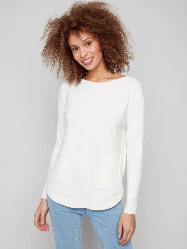Knit Sweater With Back Lace-Up Detail - Ecru sold by Charlie B