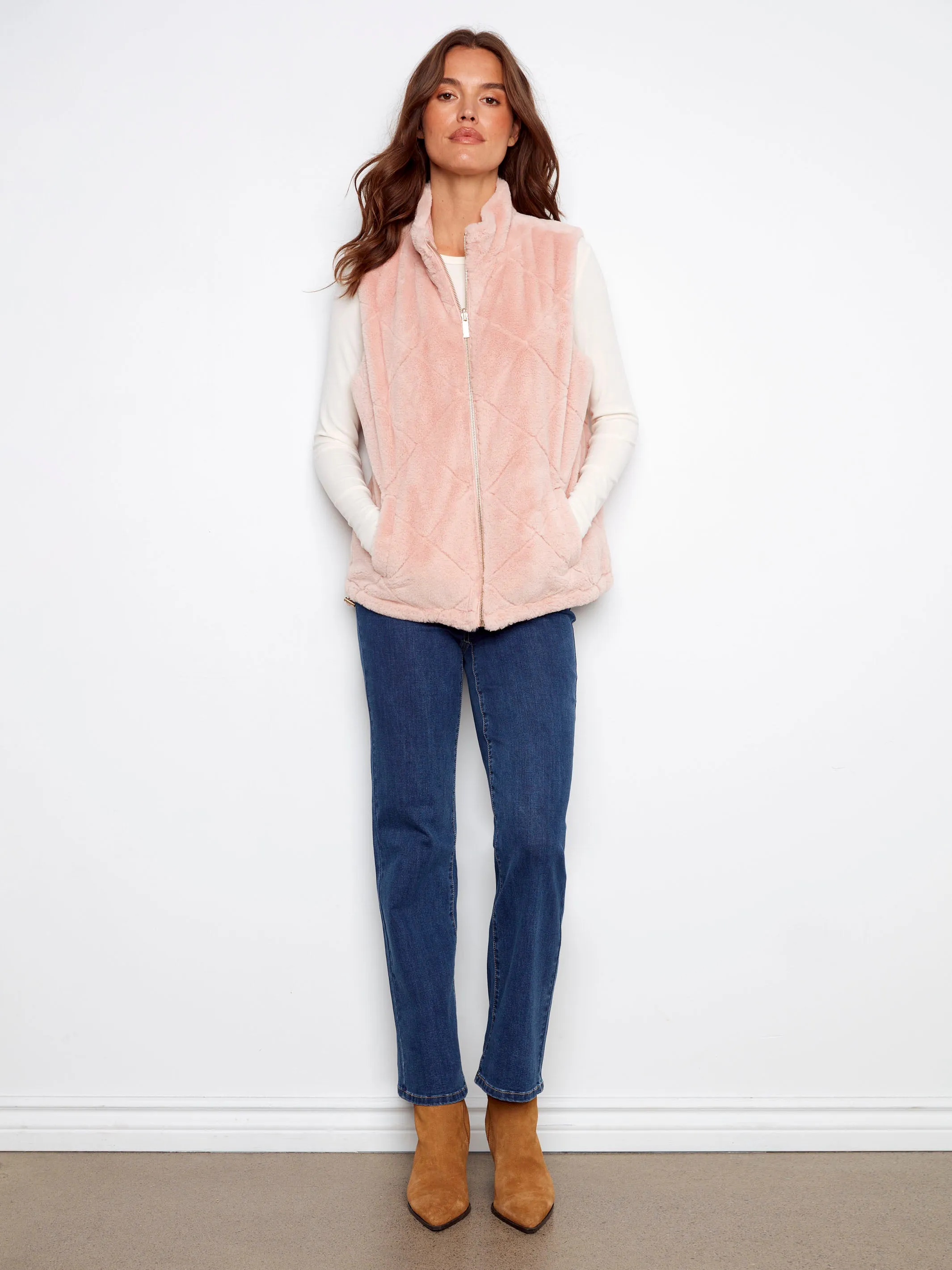 Reversible Quilted Faux Fur Vest - Ballet sold by Charlie B product image thumbnail 4