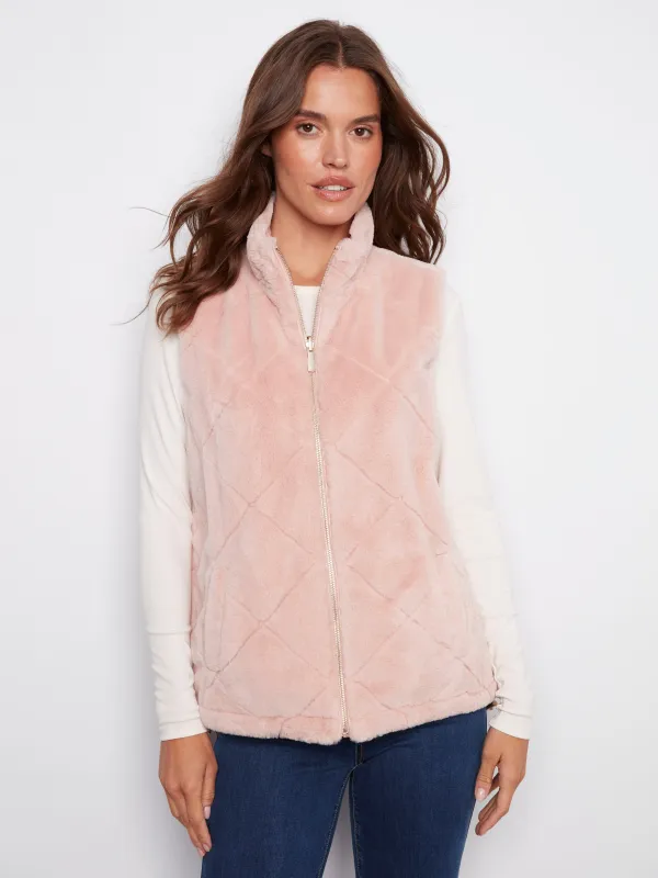 Reversible Quilted Faux Fur Vest - Ballet sold by Charlie B
