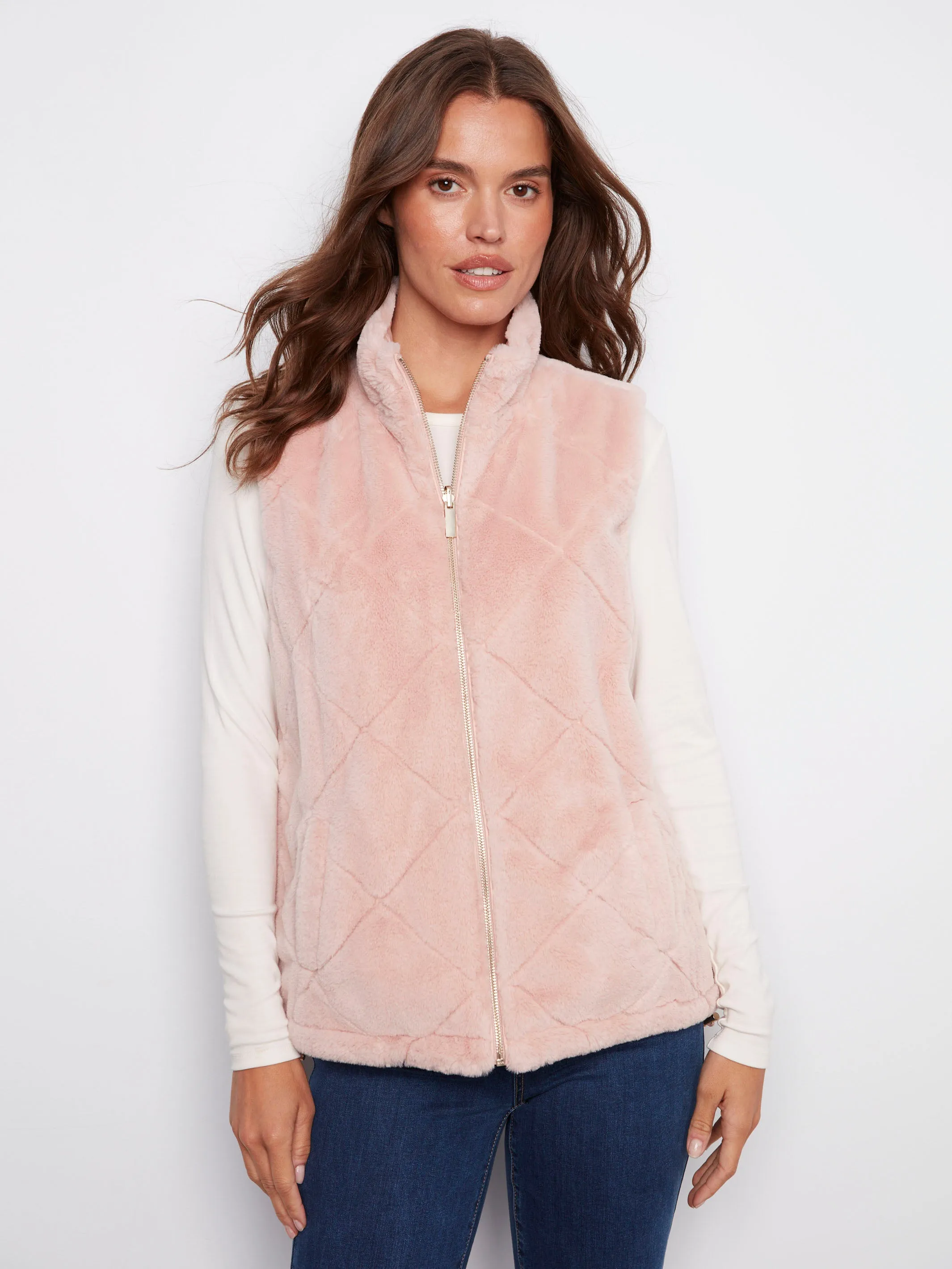 Reversible Quilted Faux Fur Vest - Ballet sold by Charlie B