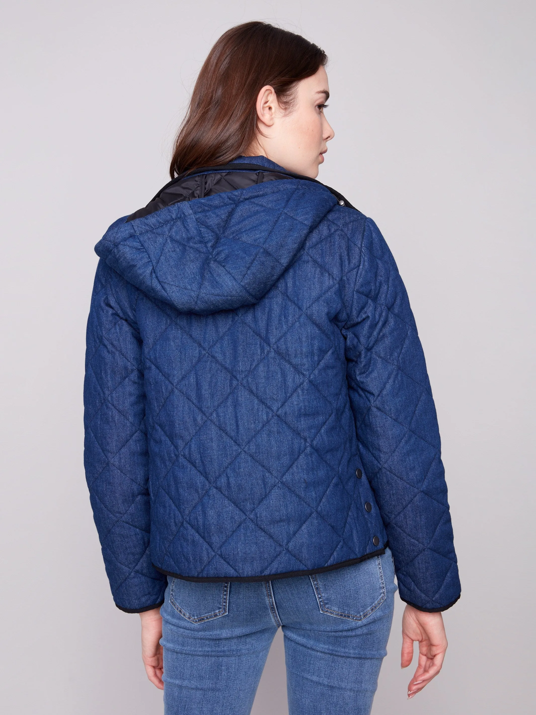Denim Quilted Puffer Jacket With Removable Hood - Classic Blue sold by Charlie B product image thumbnail 3