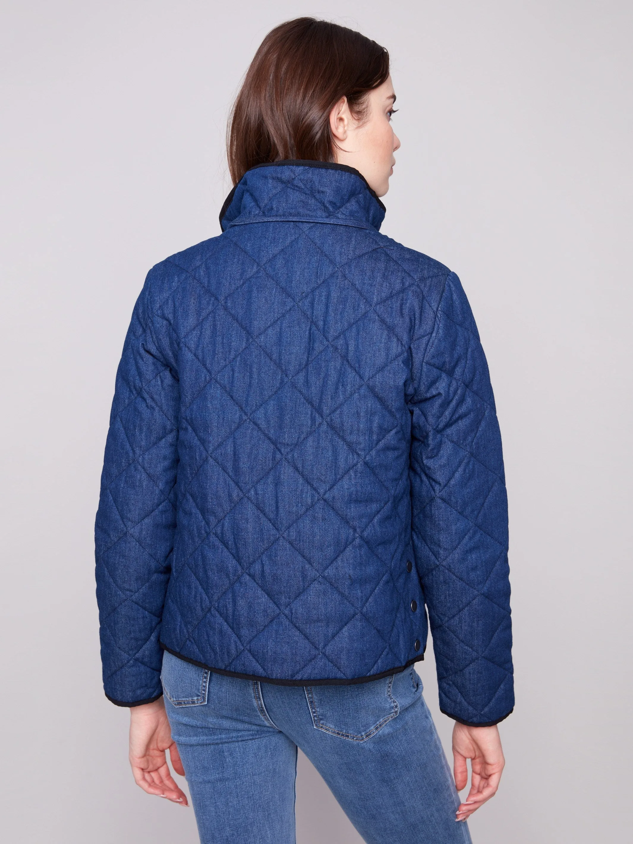 Denim Quilted Puffer Jacket With Removable Hood - Classic Blue sold by Charlie B product image thumbnail 4