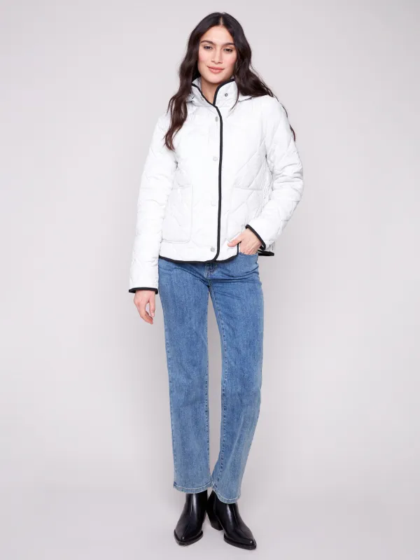 Quilted Puffer Jacket With Removable Hood - Almond made by Charlie B