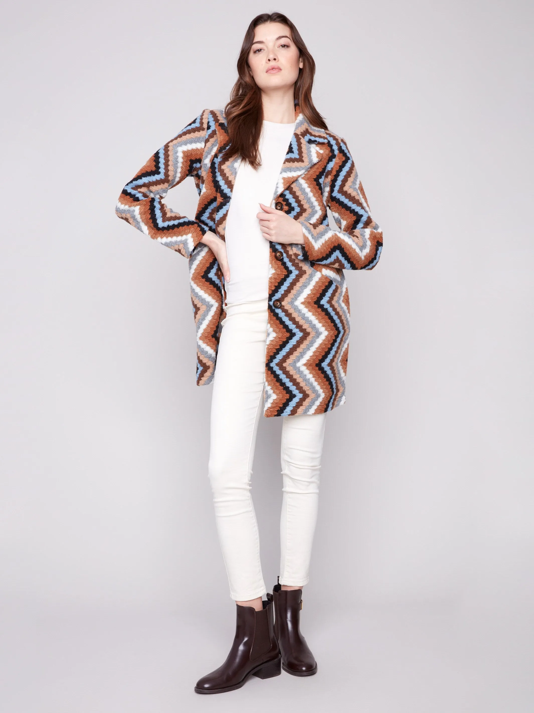 Long Crochet Coat - Sepia sold by Charlie B product image thumbnail 5