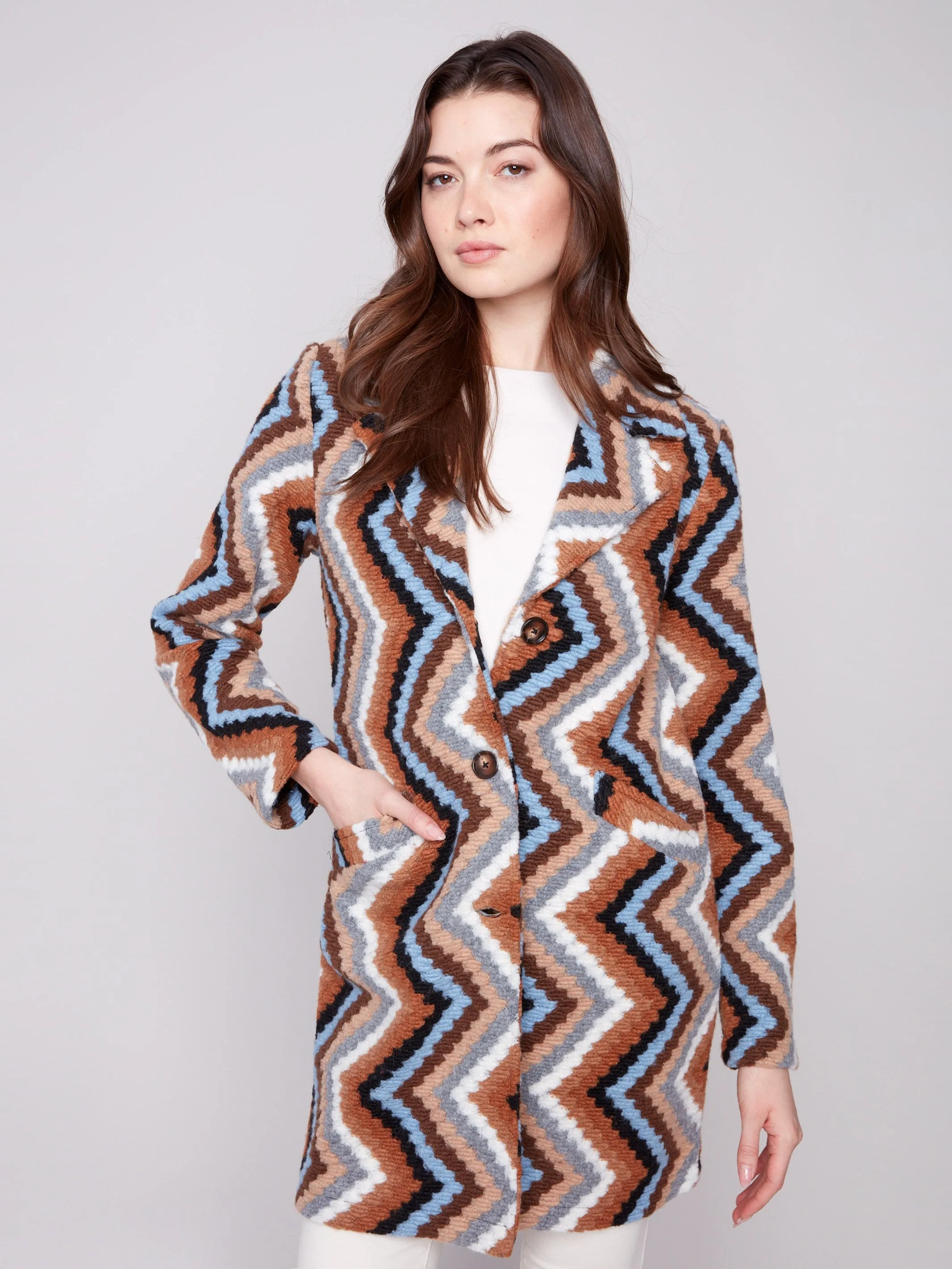 Long Crochet Coat - Sepia sold by Charlie B product image thumbnail 2