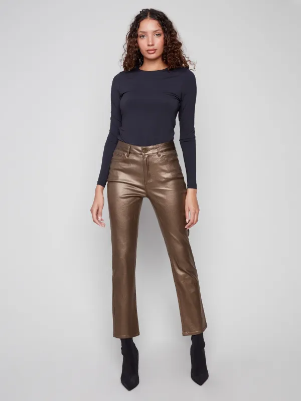 Slim Leg Metallic Wax Twill Pants - Copper sold by Charlie B