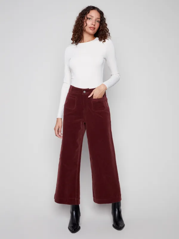 Patch Pocket Flare Corduroy Pants - Cabernet sold by Charlie B