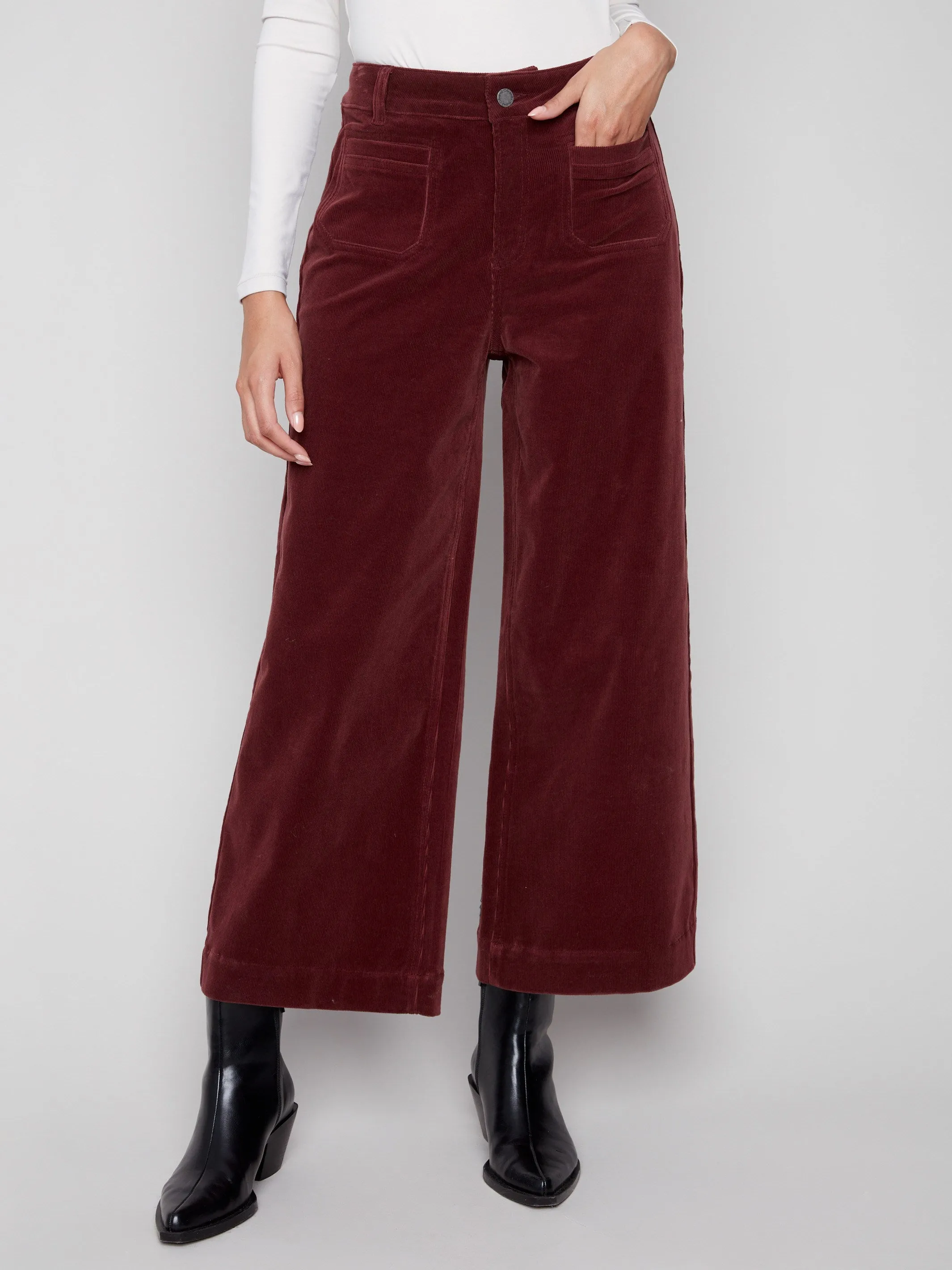 Patch Pocket Flare Corduroy Pants - Cabernet sold by Charlie B product image thumbnail 2