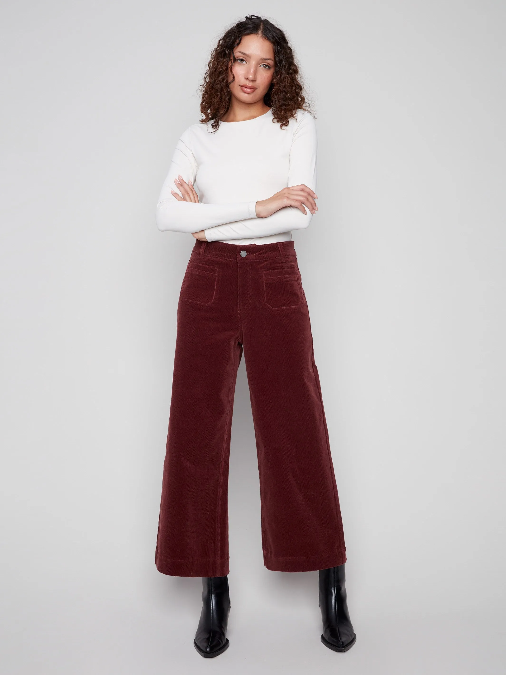 Patch Pocket Flare Corduroy Pants - Cabernet sold by Charlie B product image thumbnail 3
