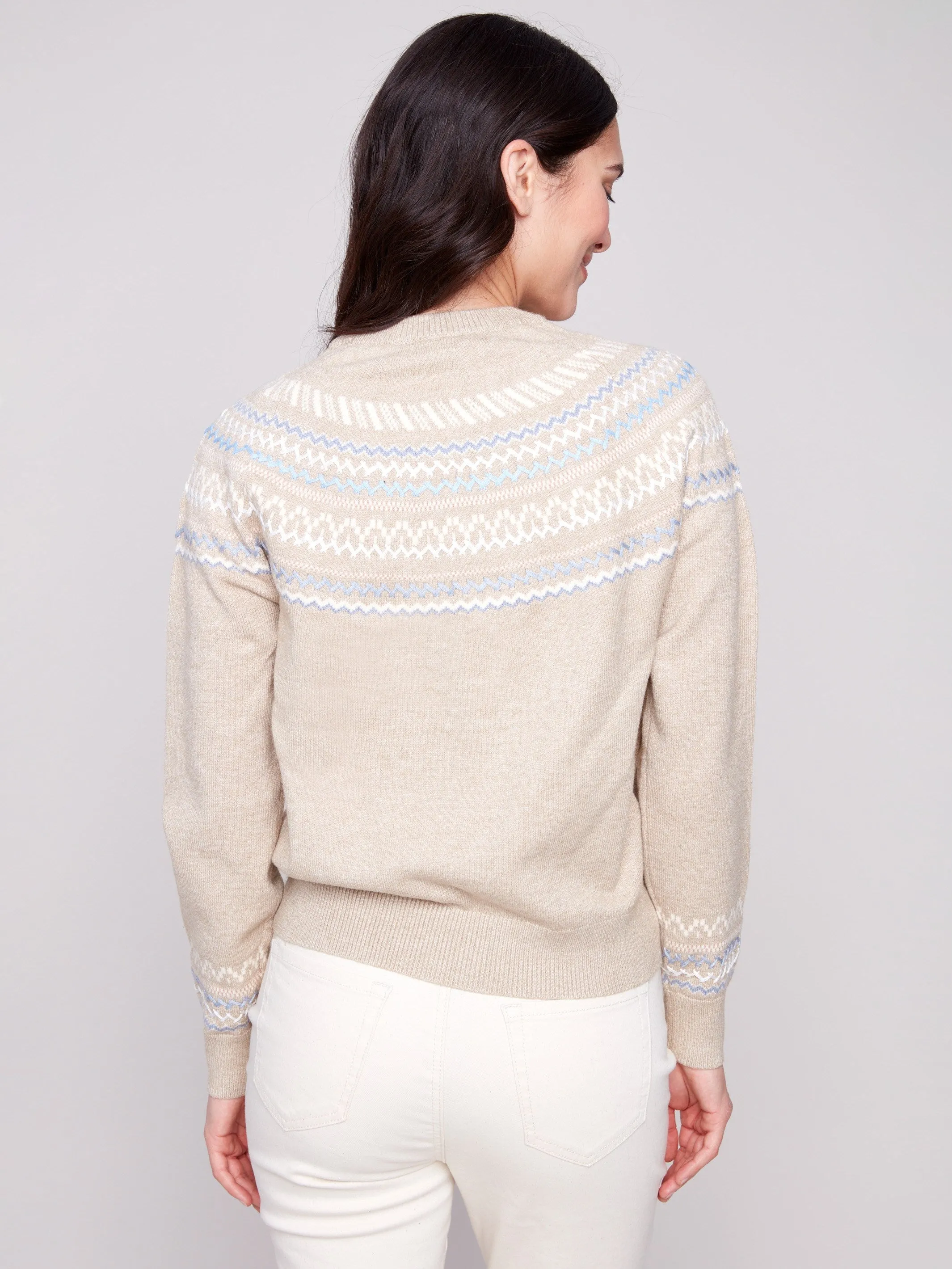 Après-Ski Jacquard Crew Neck Sweater - Heather Oat sold by Charlie B product image thumbnail 4