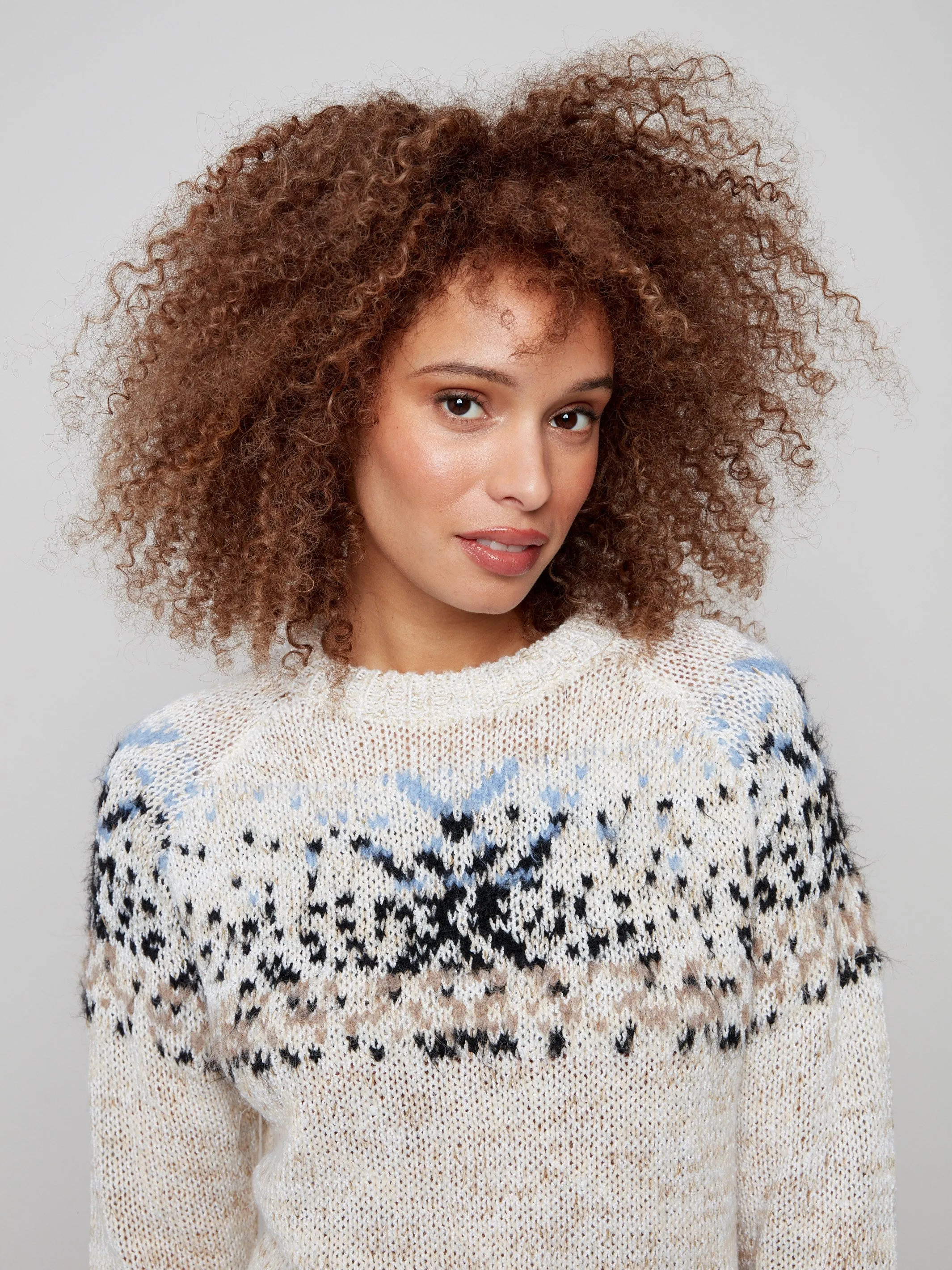 Après-Ski Jacquard Crew Neck Sweater - Ecru sold by Charlie B product image thumbnail 4