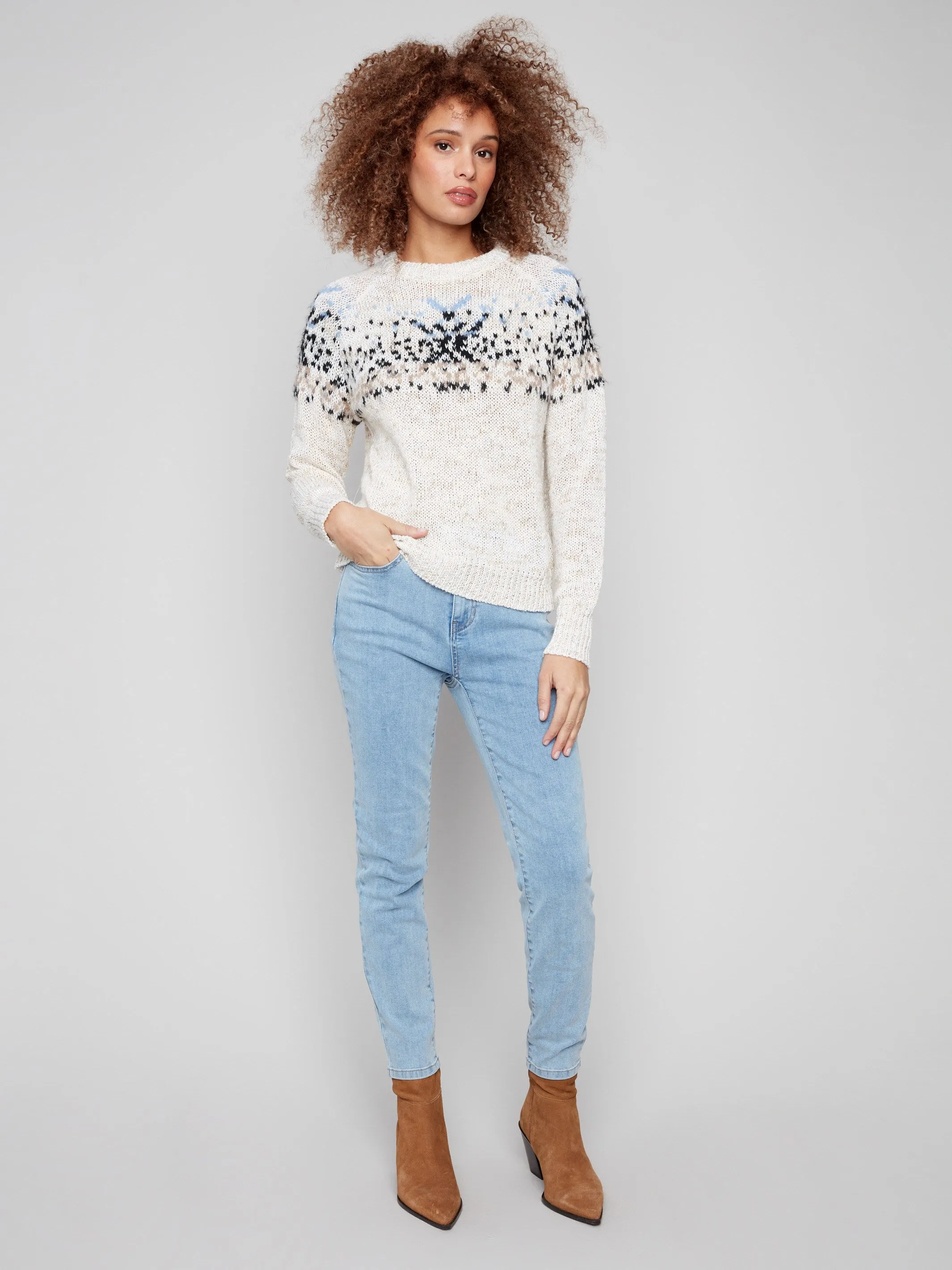 Après-Ski Jacquard Crew Neck Sweater - Ecru sold by Charlie B product image thumbnail 2
