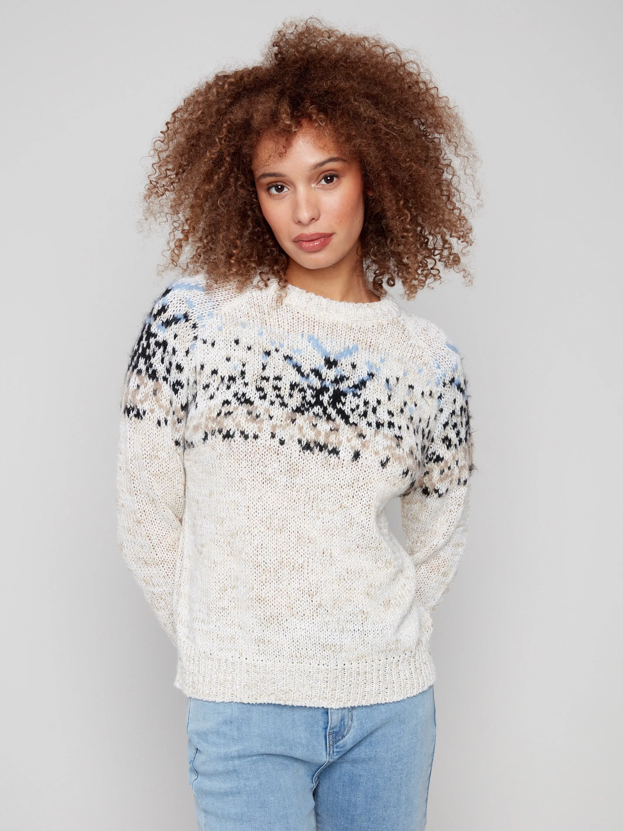 Après-Ski Jacquard Crew Neck Sweater - Ecru sold by Charlie B product image thumbnail 3