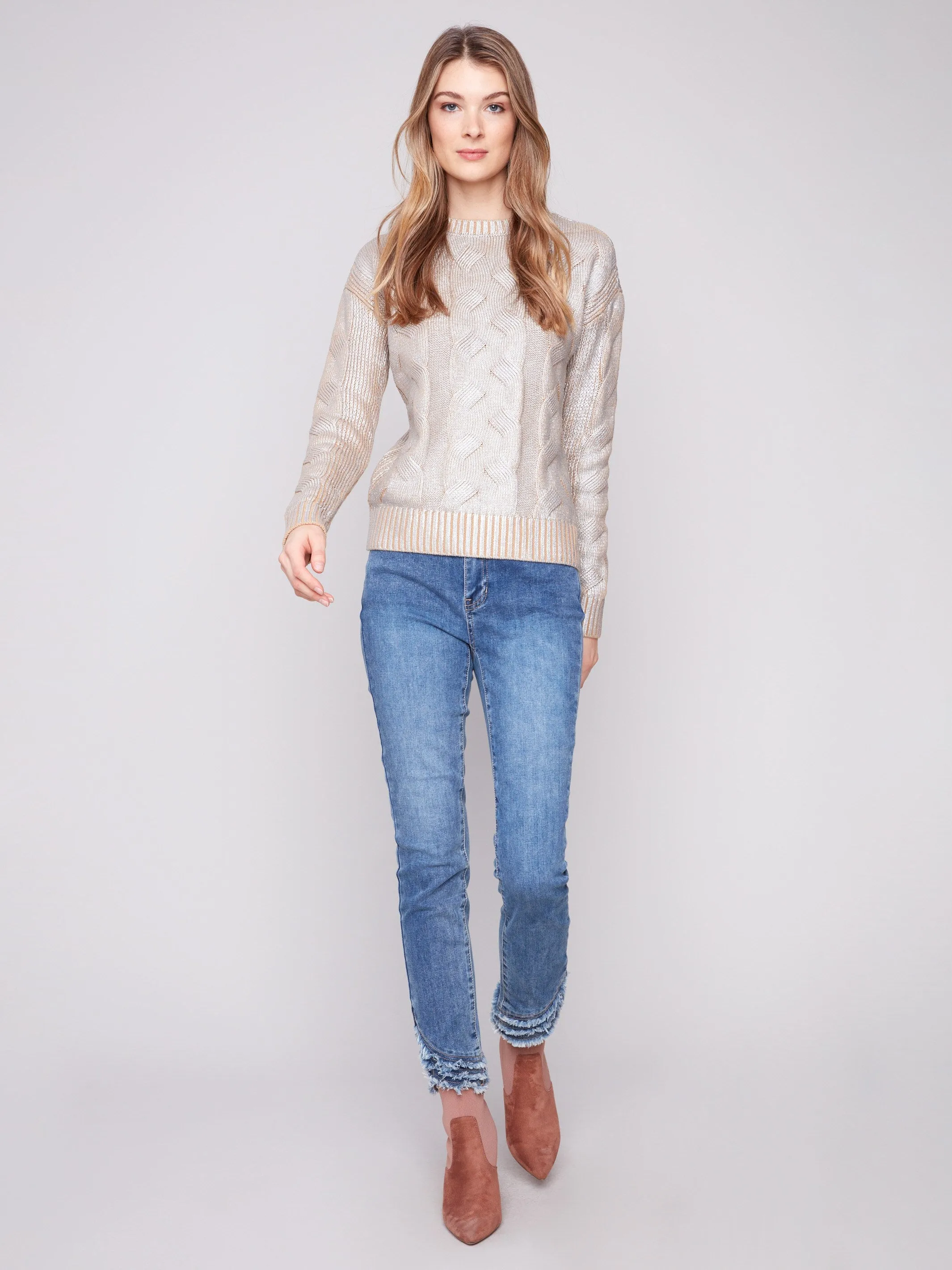 Metallic Cotton Cable Knit Sweater - Silver sold by Charlie B product image thumbnail 4