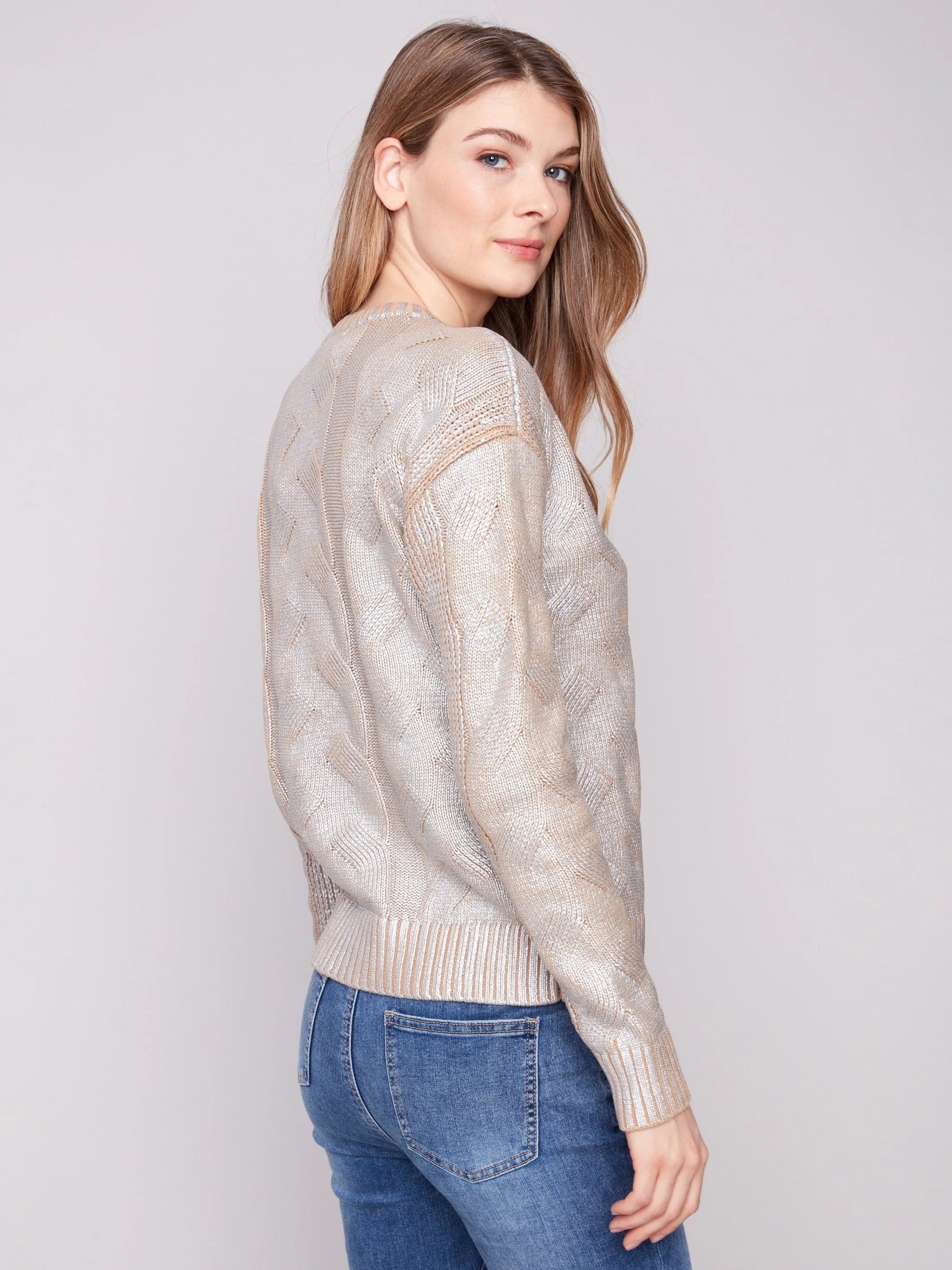 Metallic Cotton Cable Knit Sweater - Silver sold by Charlie B product image thumbnail 5