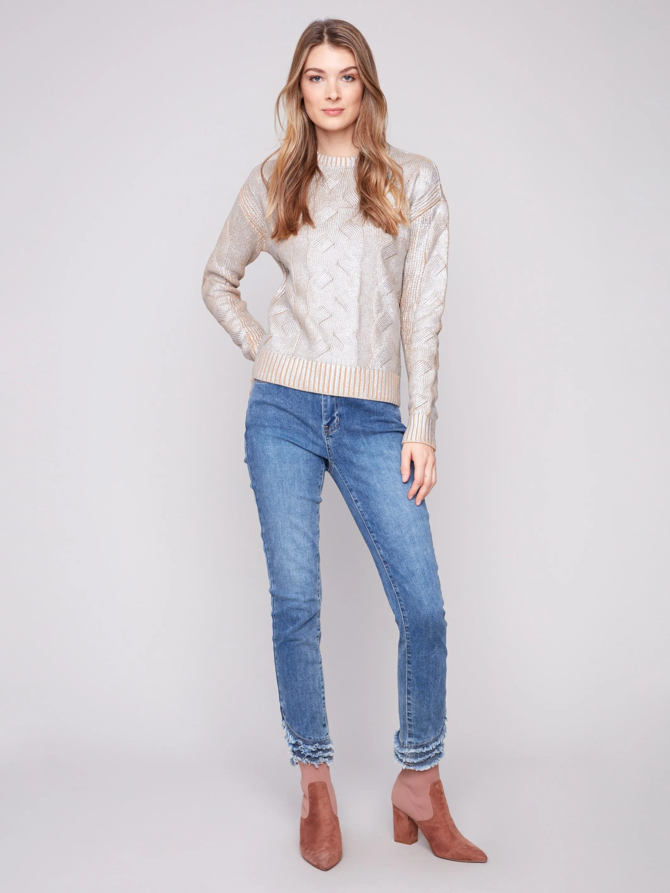 Metallic Cotton Cable Knit Sweater - Silver sold by Charlie B product image thumbnail 2
