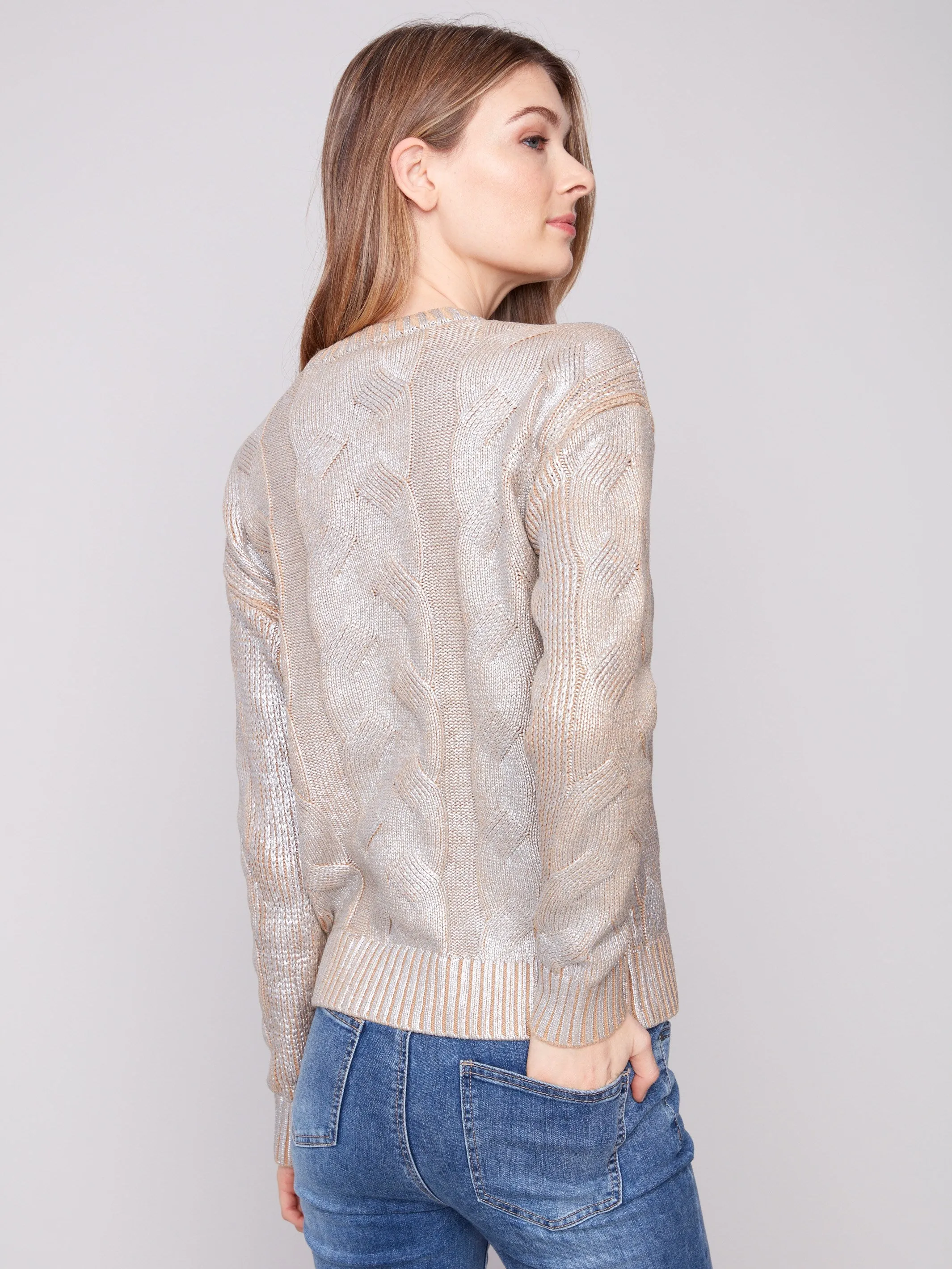 Metallic Cotton Cable Knit Sweater - Silver sold by Charlie B product image thumbnail 3