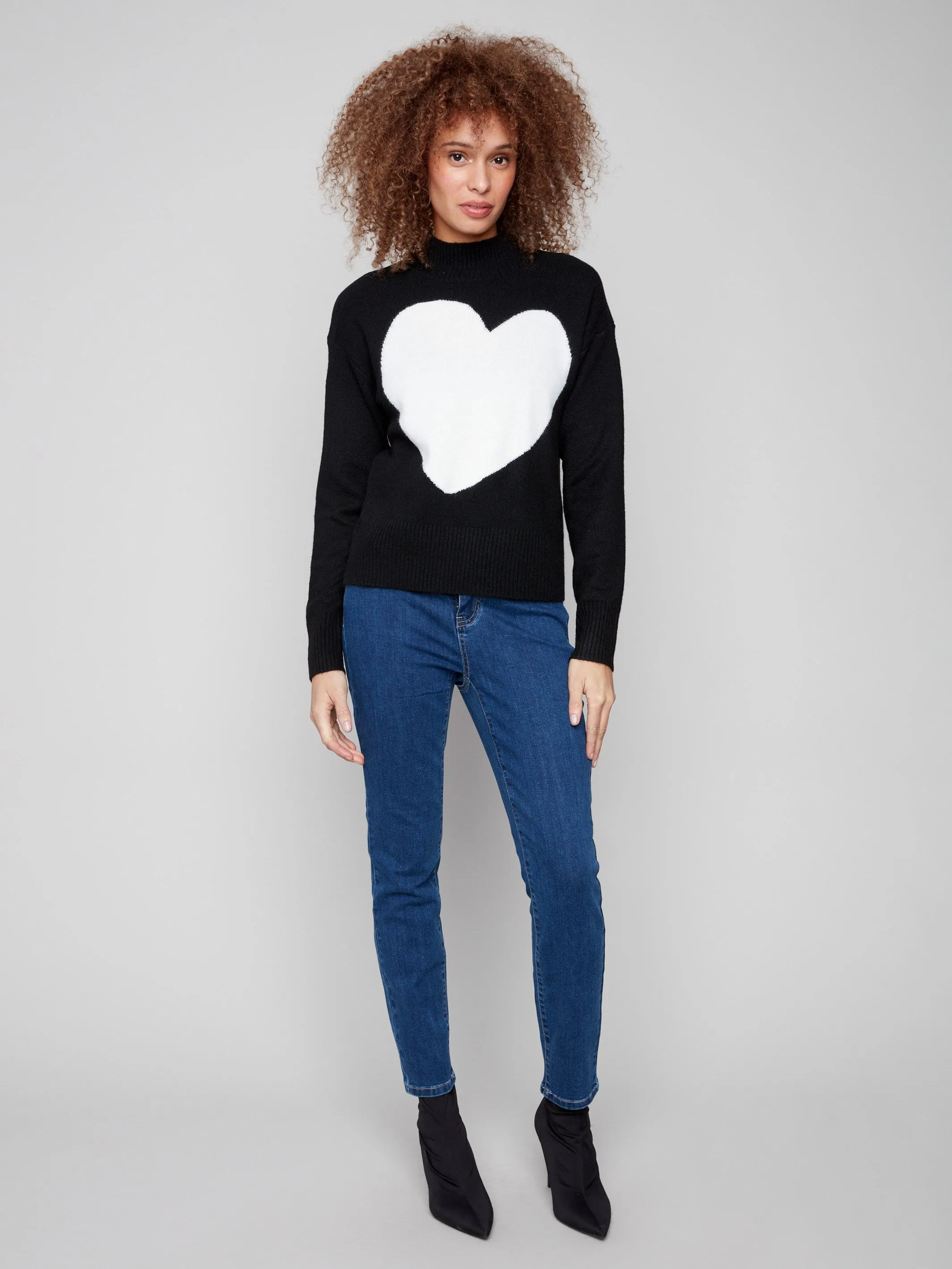 Heart Mock Neck Drop Shoulder Sweater - Black sold by Charlie B product image thumbnail 2