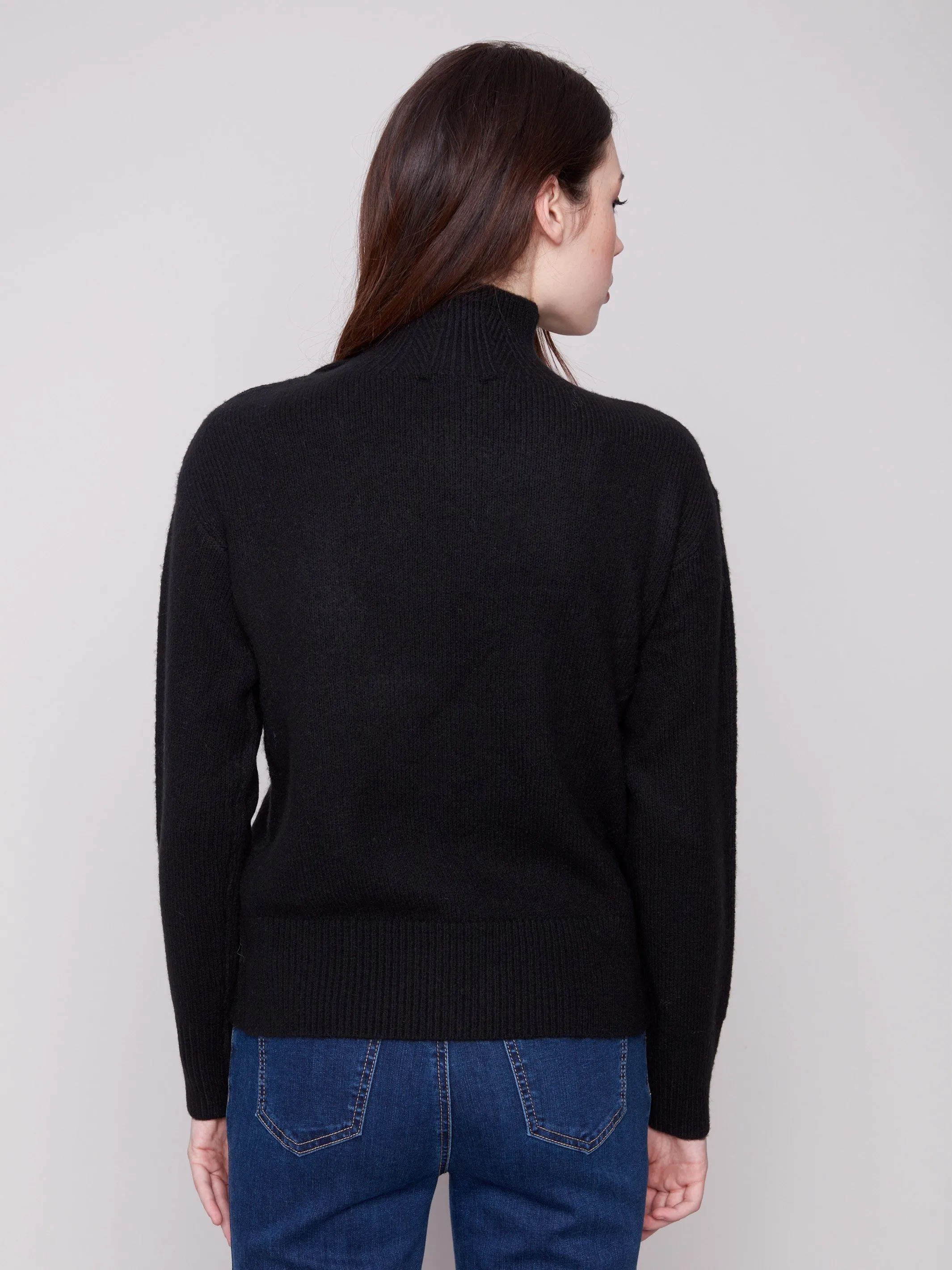 Mock Neck Sweater With Fancy Buttons - Black sold by Charlie B product image thumbnail 3