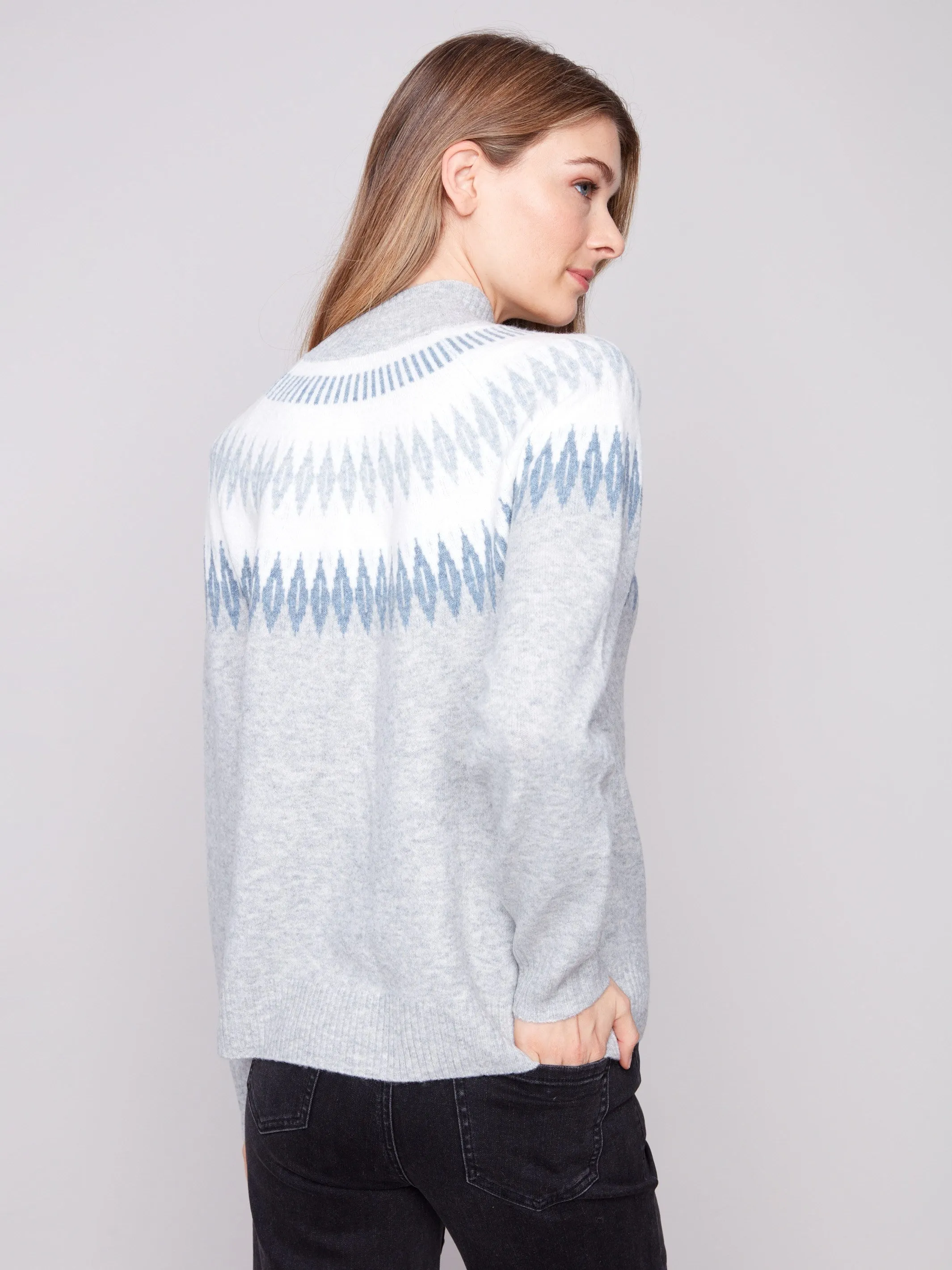 Après-Ski Jacquard Mock Neck Sweater - Heather Light Grey sold by Charlie B product image thumbnail 4