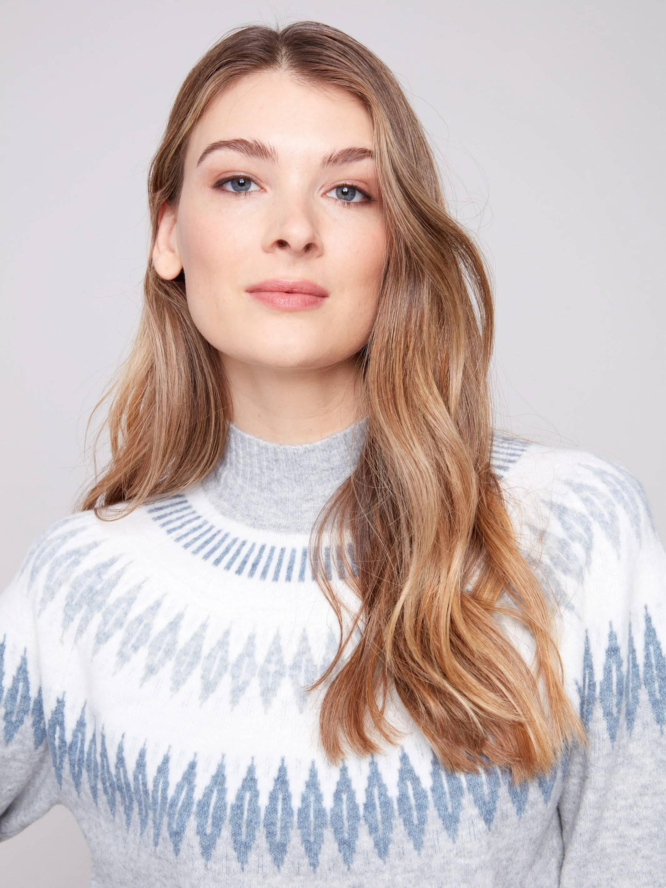 Après-Ski Jacquard Mock Neck Sweater - Heather Light Grey sold by Charlie B product image thumbnail 3