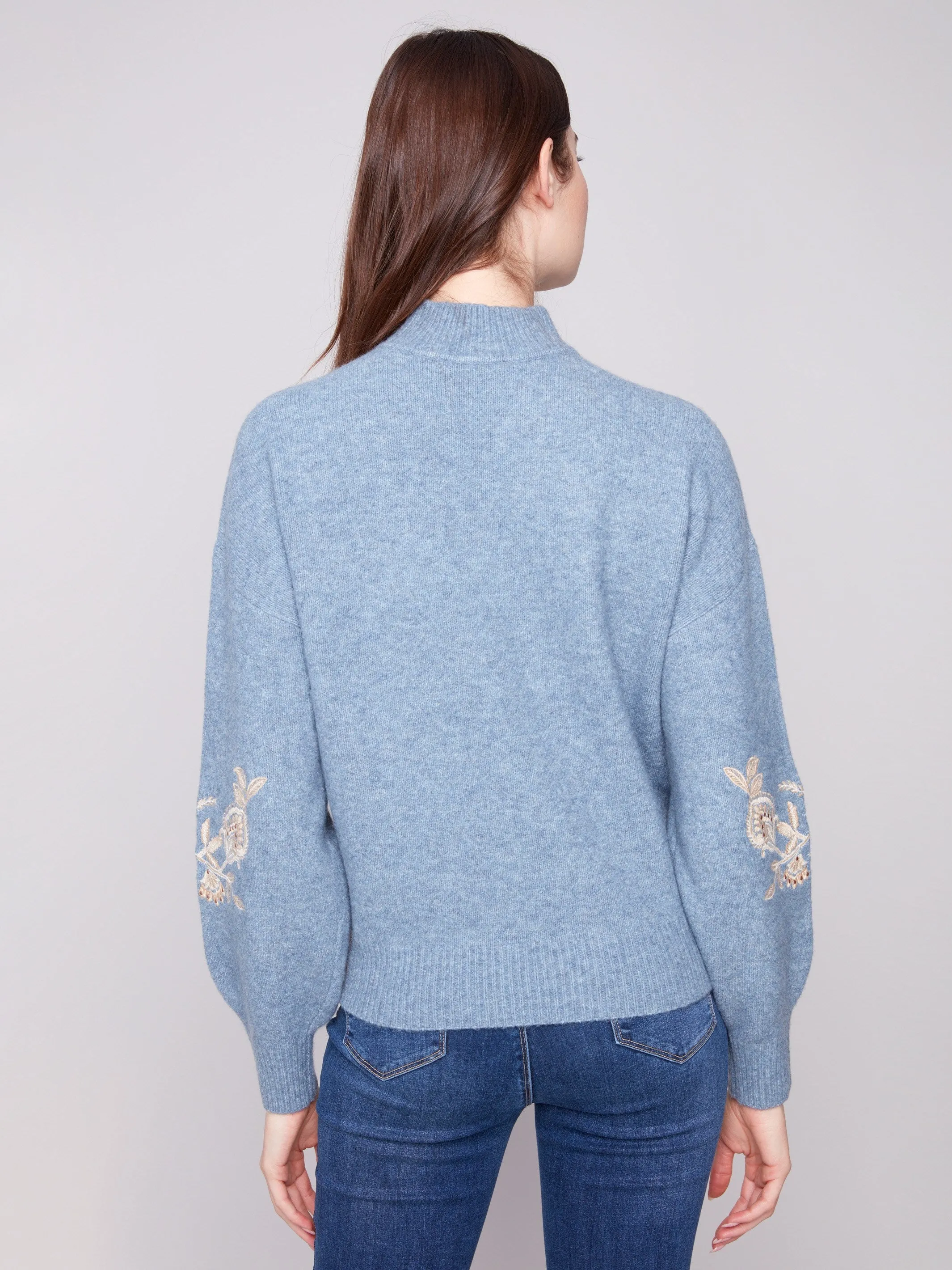 Mock Neck Sweater with Sequin Detail - Heather Denim sold by Charlie B product image thumbnail 4