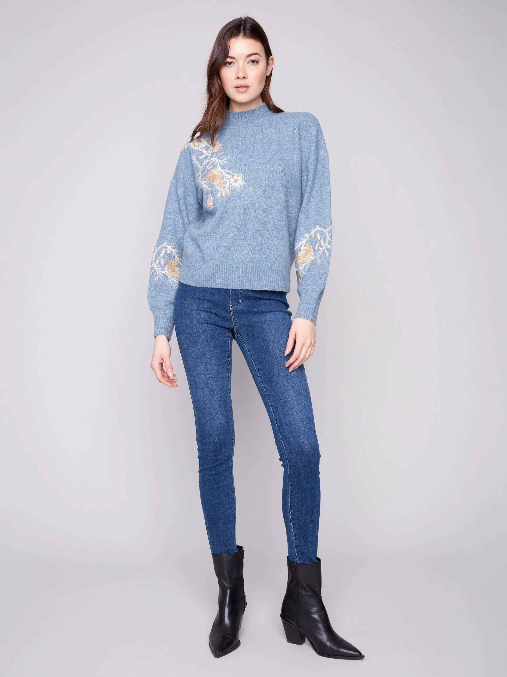 Mock Neck Sweater with Sequin Detail - Heather Denim sold by Charlie B product image thumbnail 3