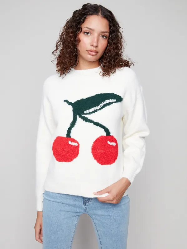 Cherry Fuzzy Drop Shoulder Sweater - Cherry sold by Charlie B