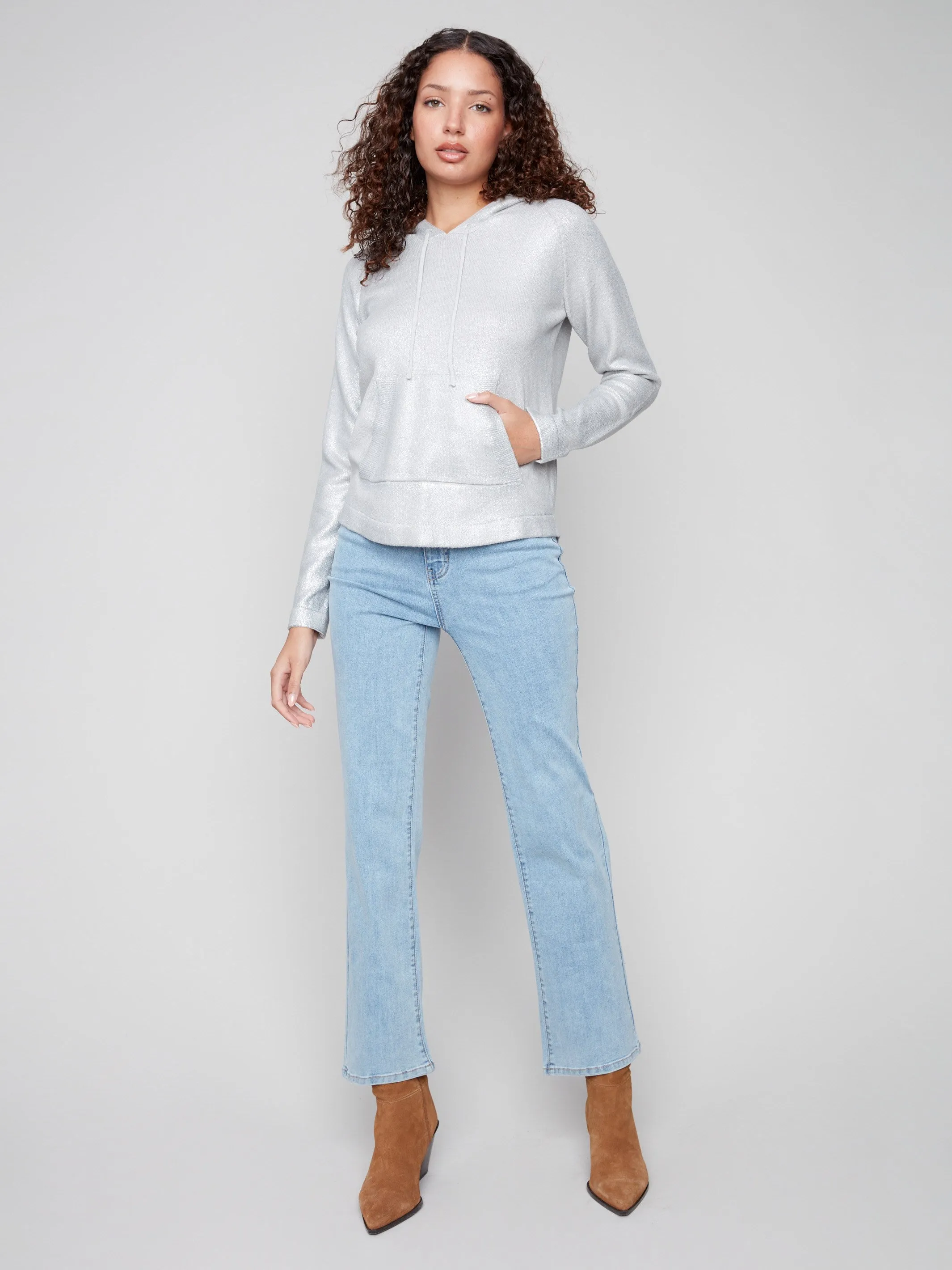 Metallic Knit Hoodie Sweater - Silver sold by Charlie B product image thumbnail 3