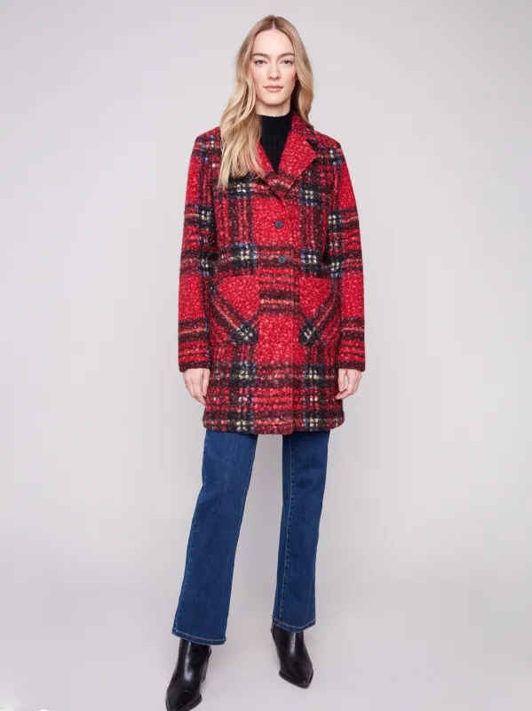 Plaid Bouclé Knit Coat - Cranberry sold by Charlie B