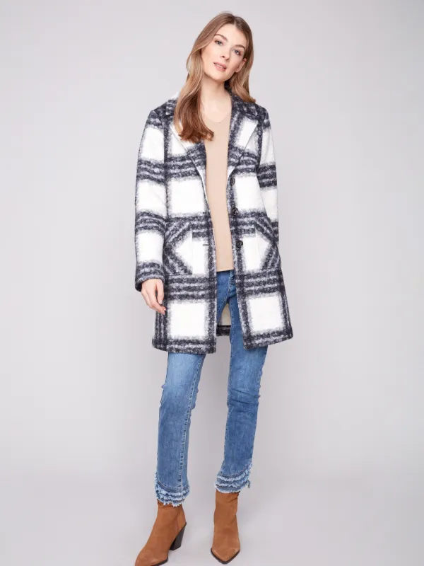 Plaid Bouclé Knit Coat - Black & White sold by Charlie B