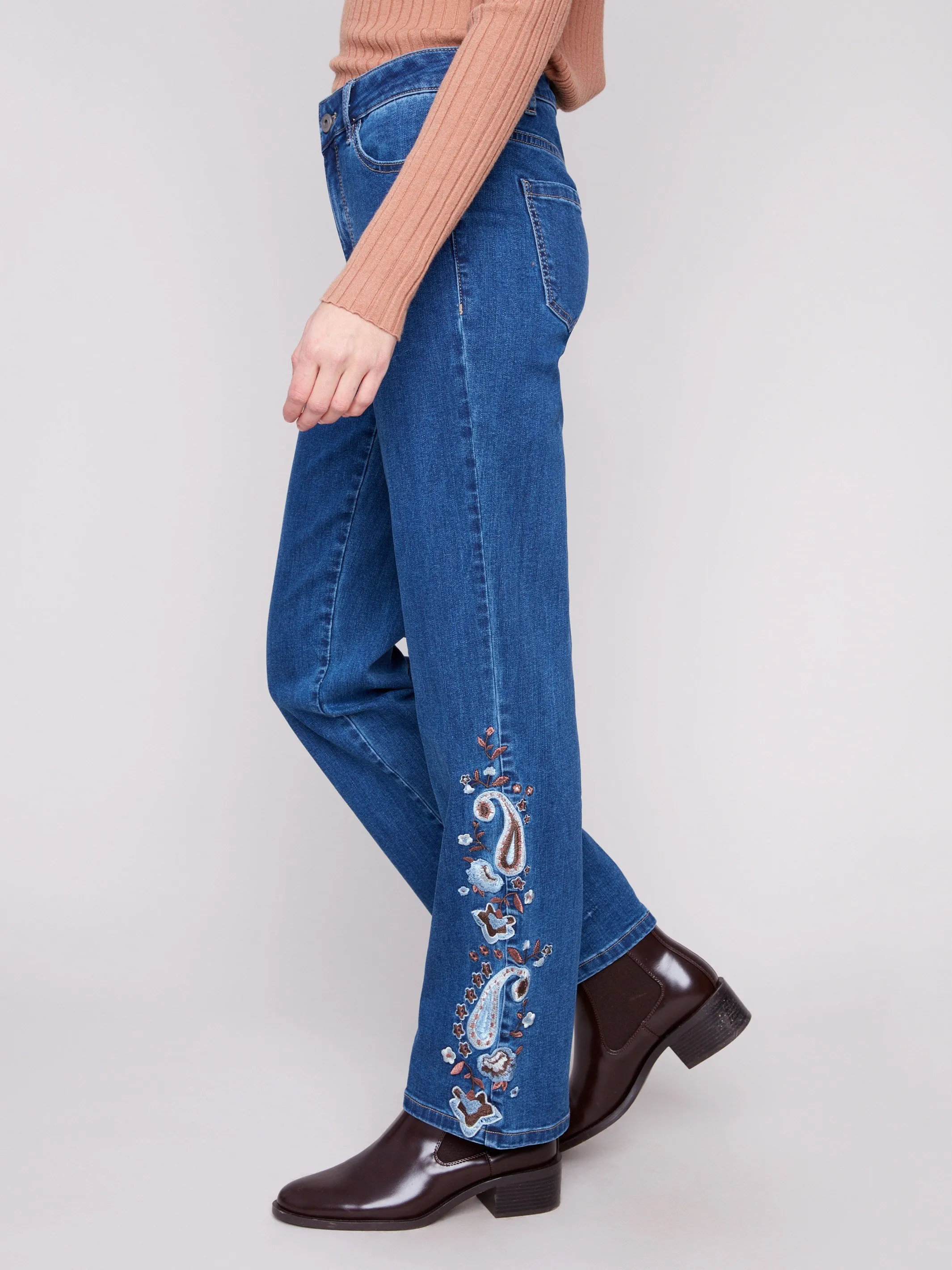 Paisley Embroidered Straight Leg Jeans - Indigo sold by Charlie B product image thumbnail 3