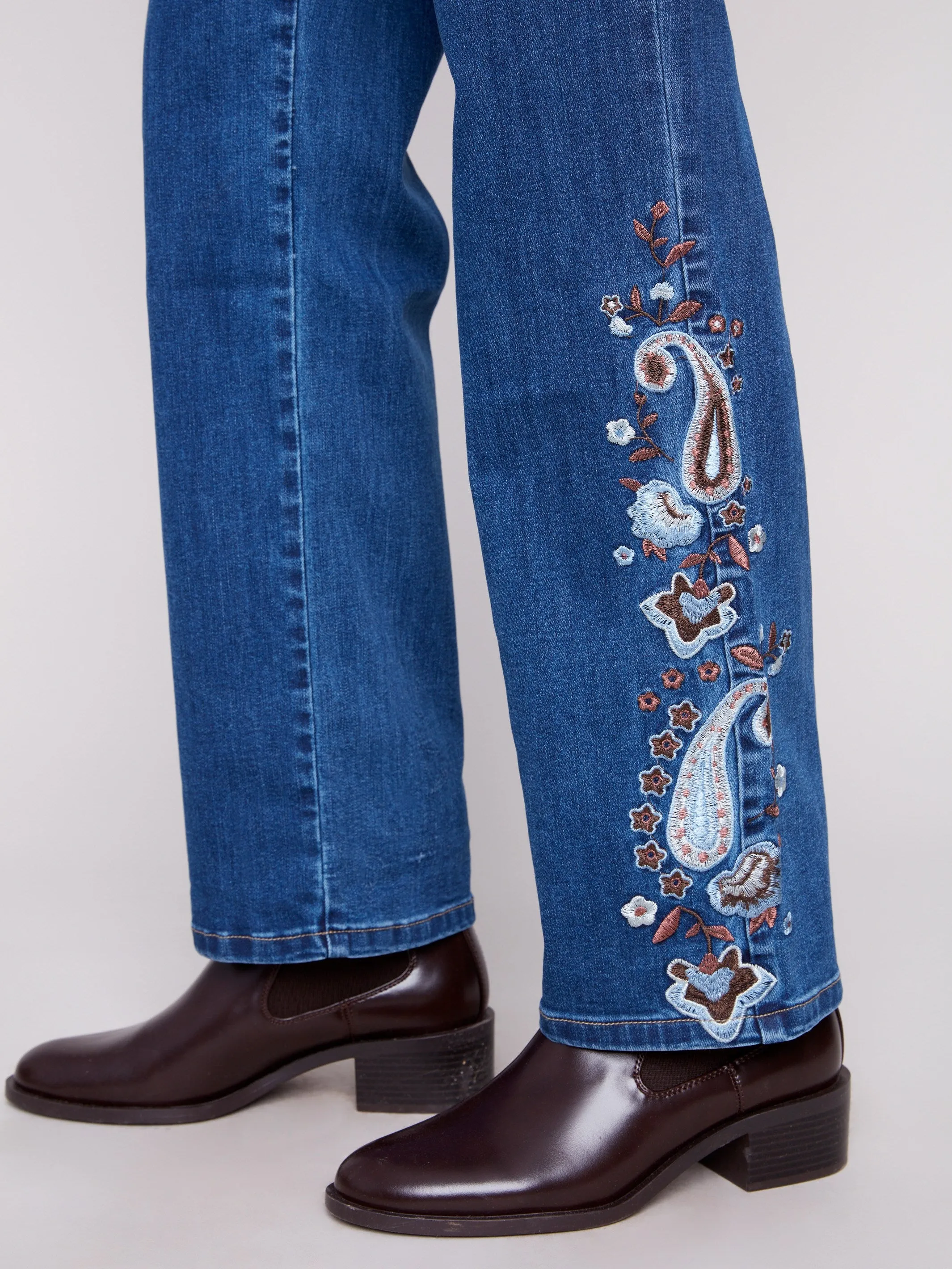 Paisley Embroidered Straight Leg Jeans - Indigo sold by Charlie B product image thumbnail 4