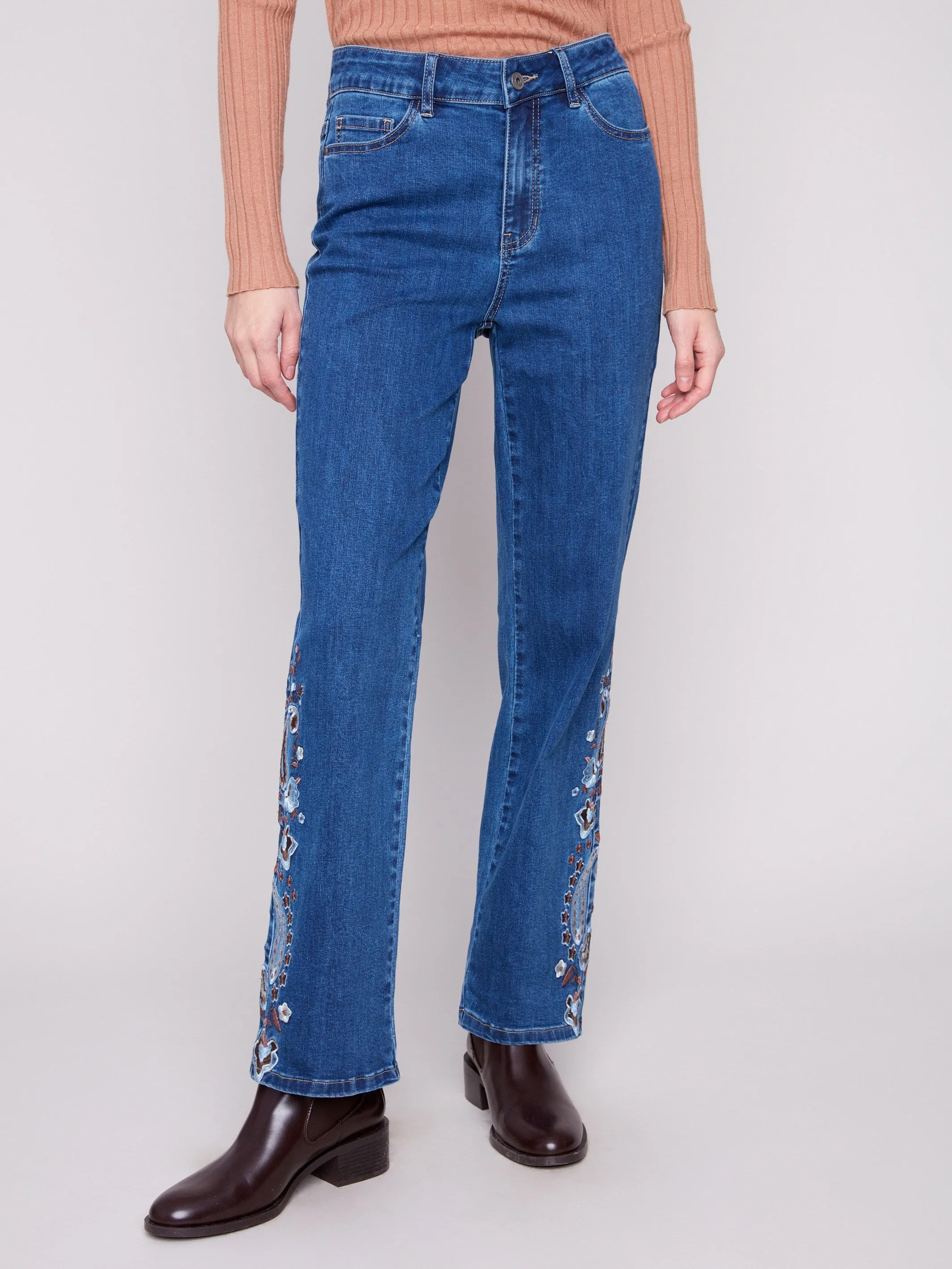 Paisley Embroidered Straight Leg Jeans - Indigo sold by Charlie B product image thumbnail 2