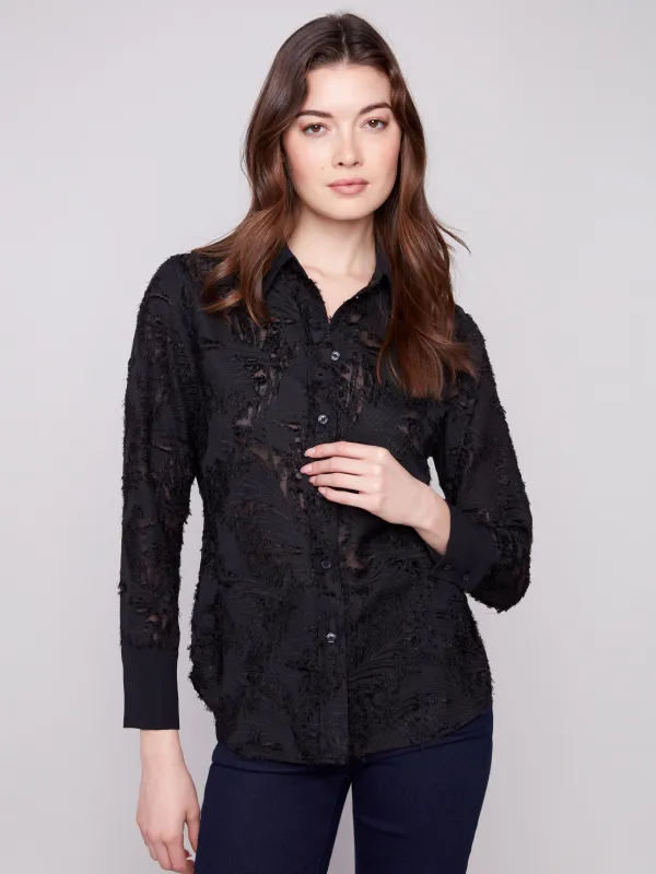 Semi-Sheer Button-Down Chiffon Shirt - Black sold by Charlie B