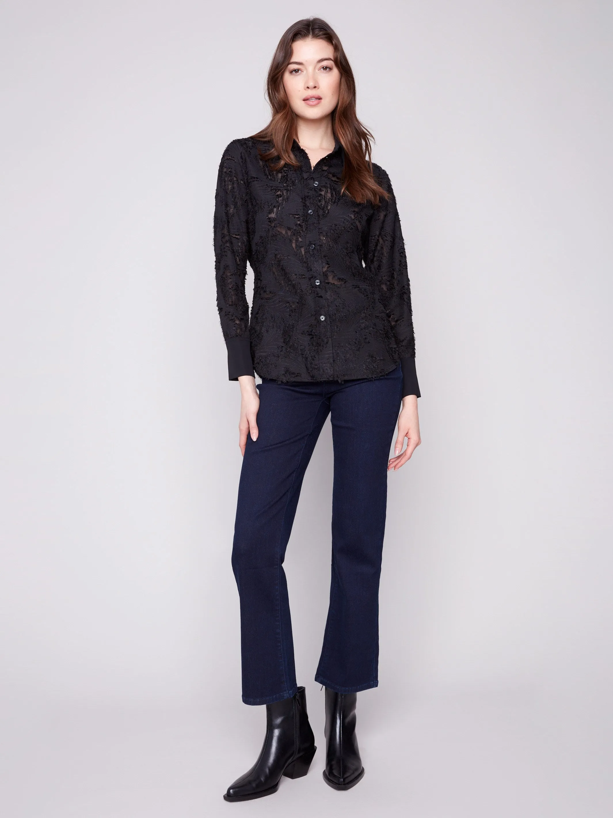 Semi-Sheer Button-Down Chiffon Shirt - Black sold by Charlie B product image thumbnail 2