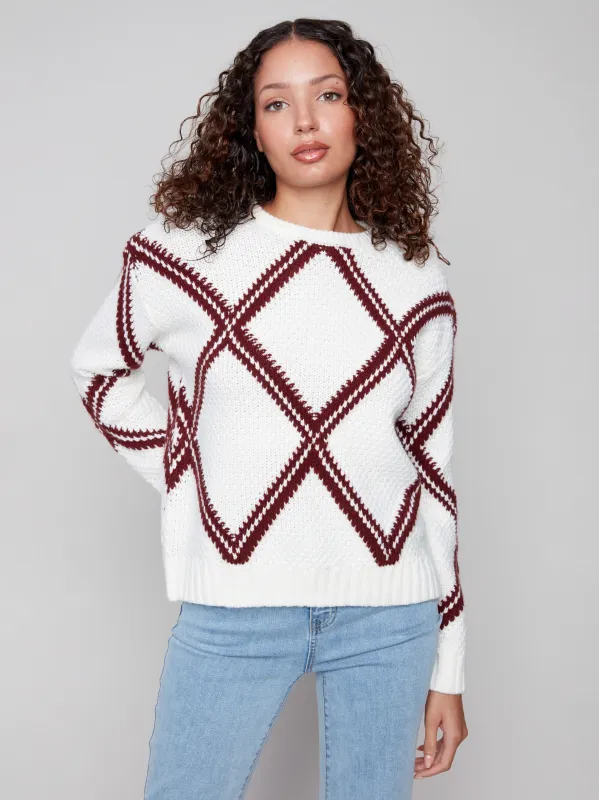 Diamond Crew Neck Sweater - Cabernet sold by Charlie B