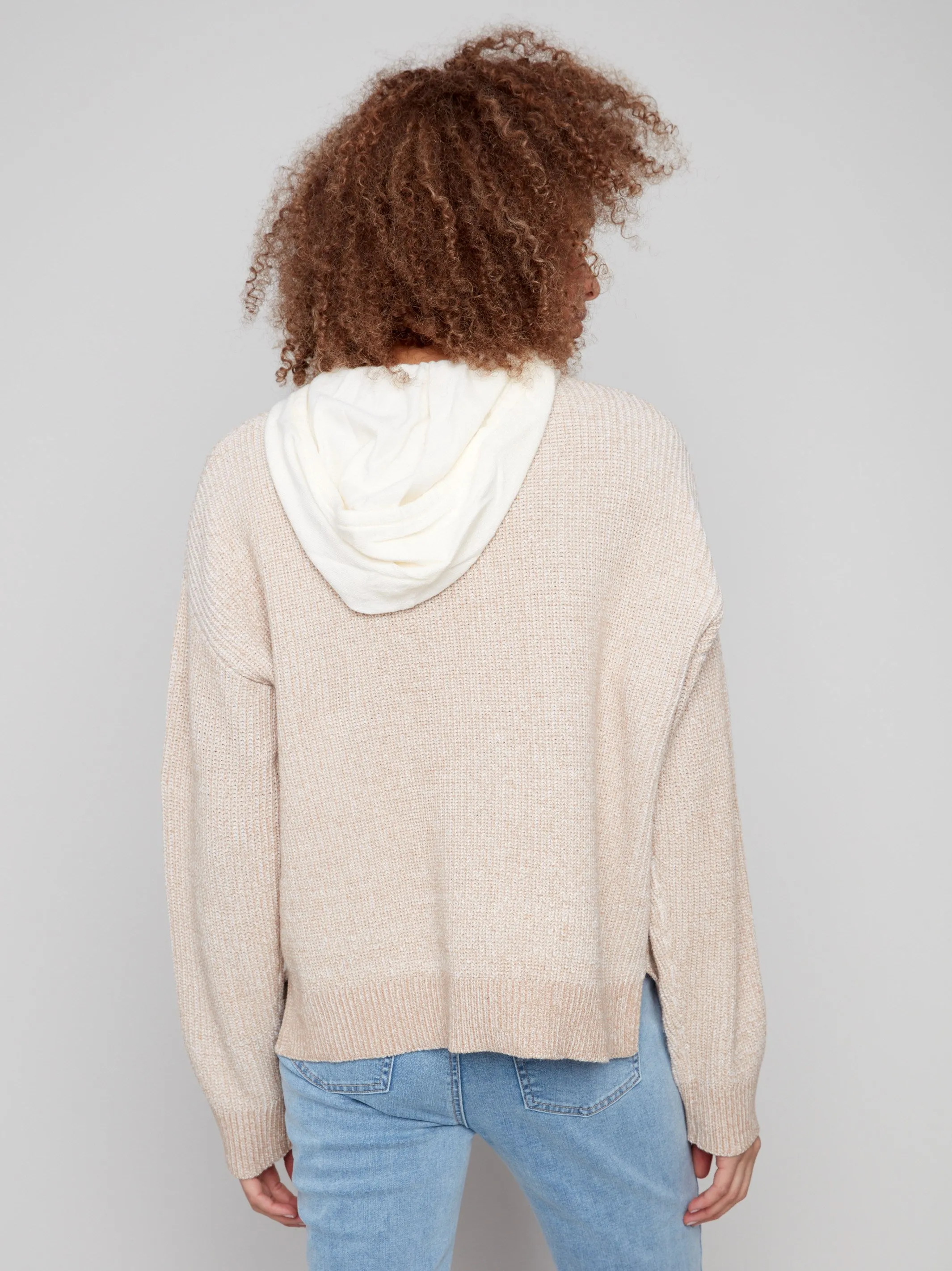 Hoodie Sweater With Front Cable Detail - Heather Sesame sold by Charlie B product image thumbnail 4