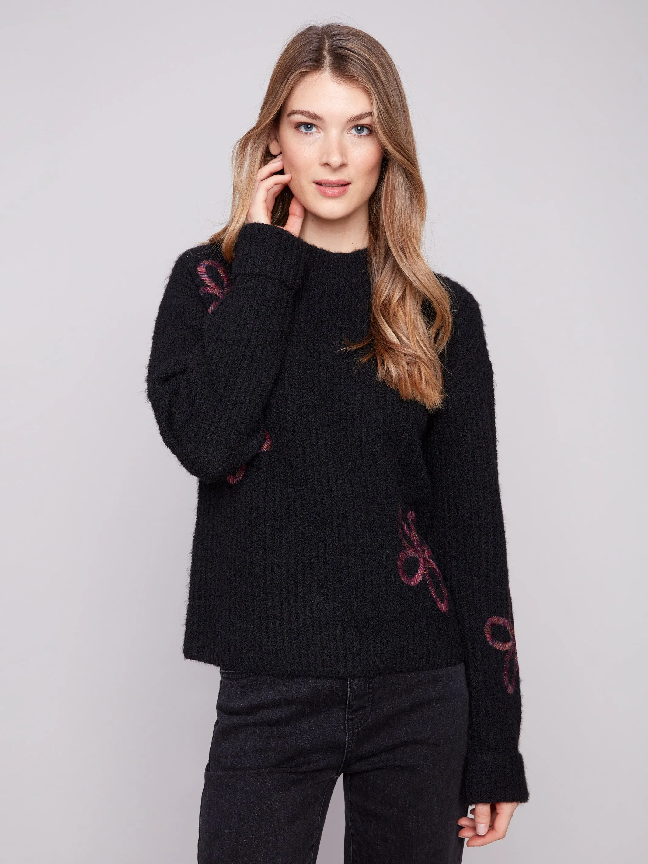Mock Neck Floral Soutache Sweater - Black sold by Charlie B product image thumbnail 4